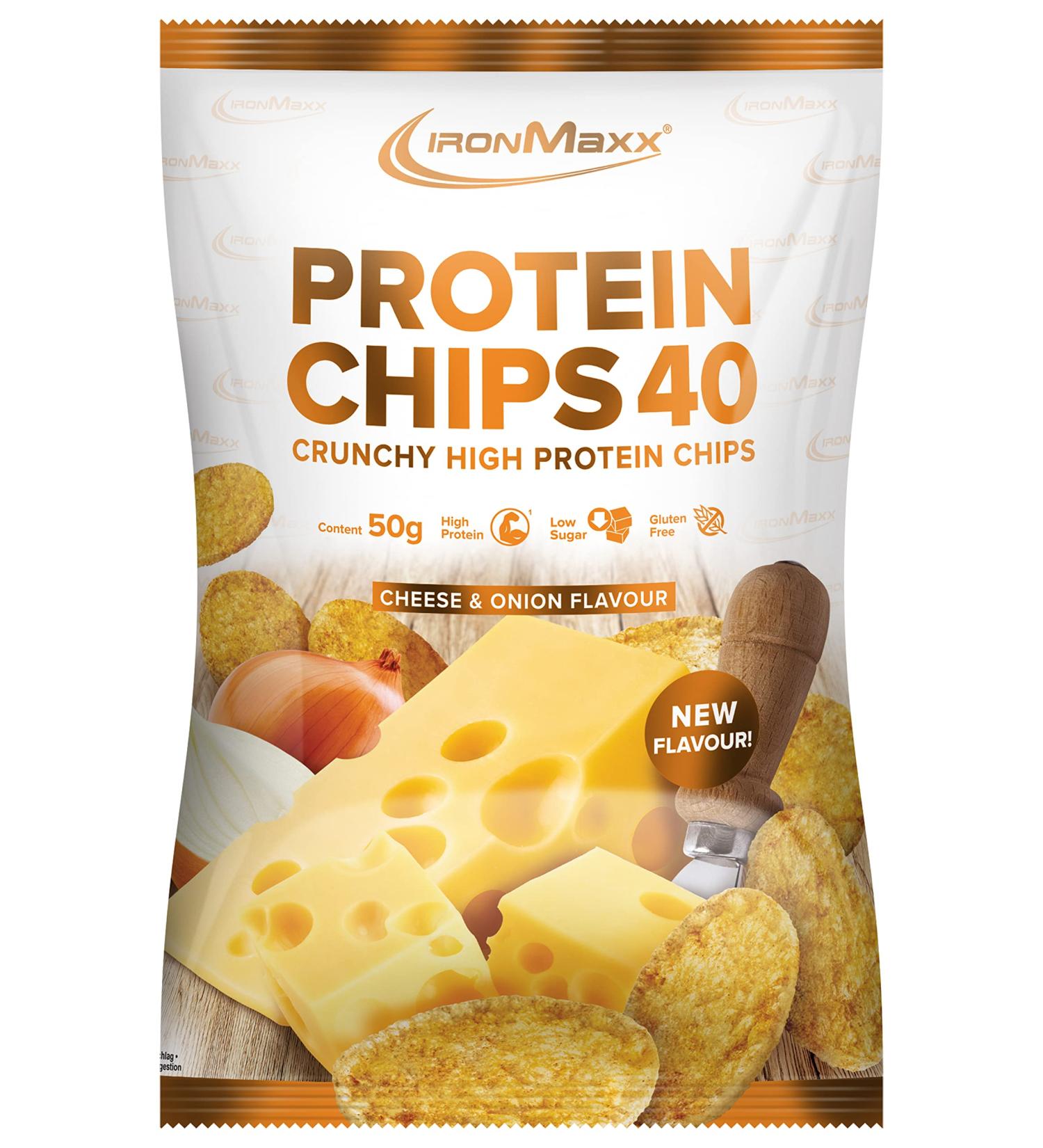 Ironmaxx Protein Chips 40g - Cheese & Onion | High Protein Low Carb Gluten-Free Snack | Available in Multiple Flavors - Buy Online on GoSupps.com