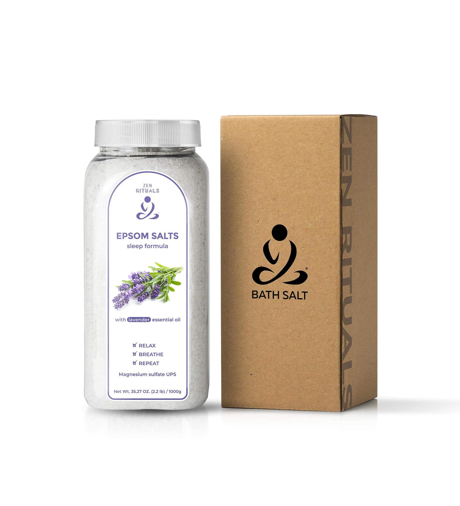 Zen Rituals Epsom Bath Salts Lavender Sleep Formula - 1KG Pure Magnesium Sulfate for Relaxation & Sleep | International Shipping Available - Buy Online on GoSupps.com