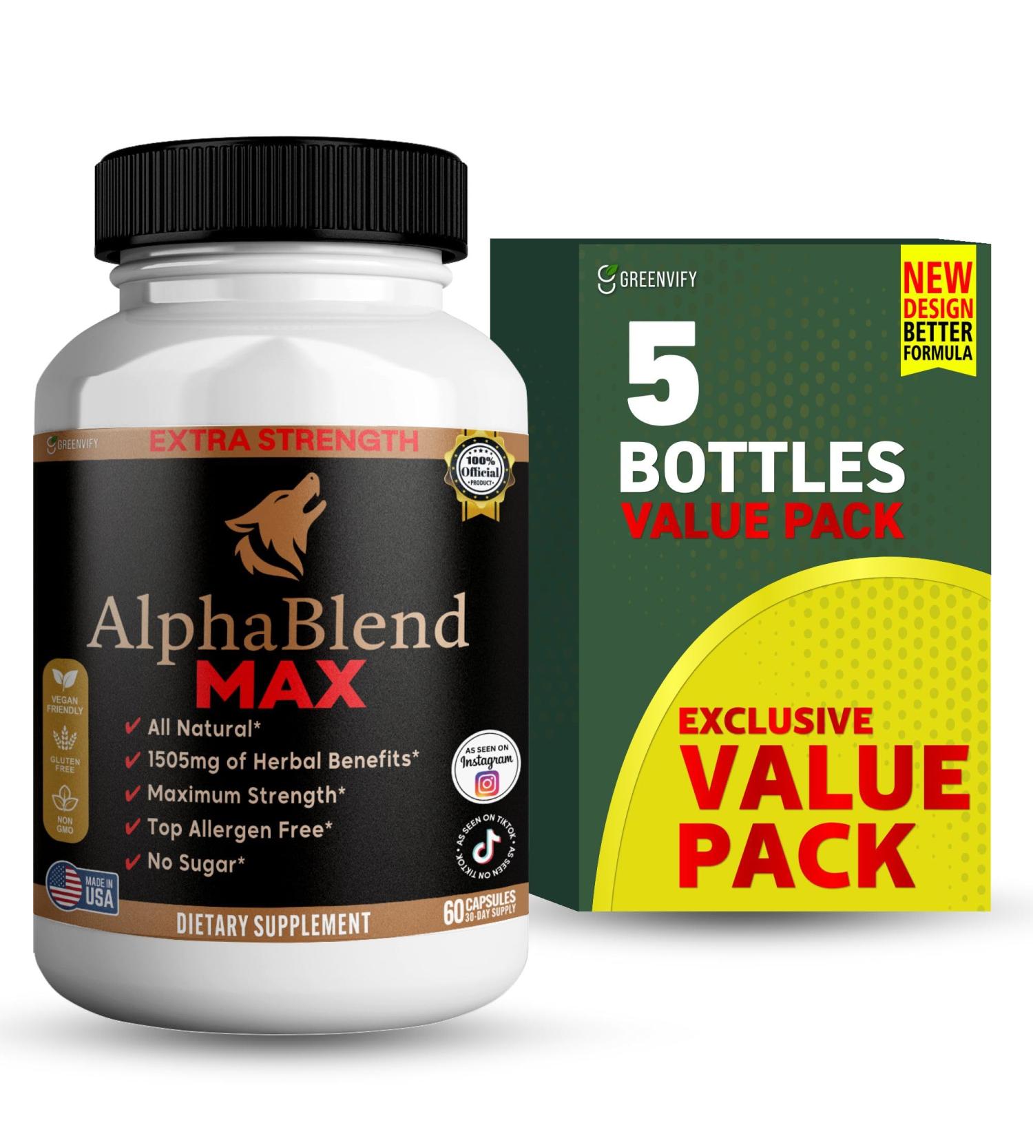 AlphaBlend MAX Extra Strength Maca Root Complex Organic Blend 60 Vegan Capsules All Natural Dietary Supplement with Black Red Yellow Maca (5) - Buy Online on GoSupps.com
