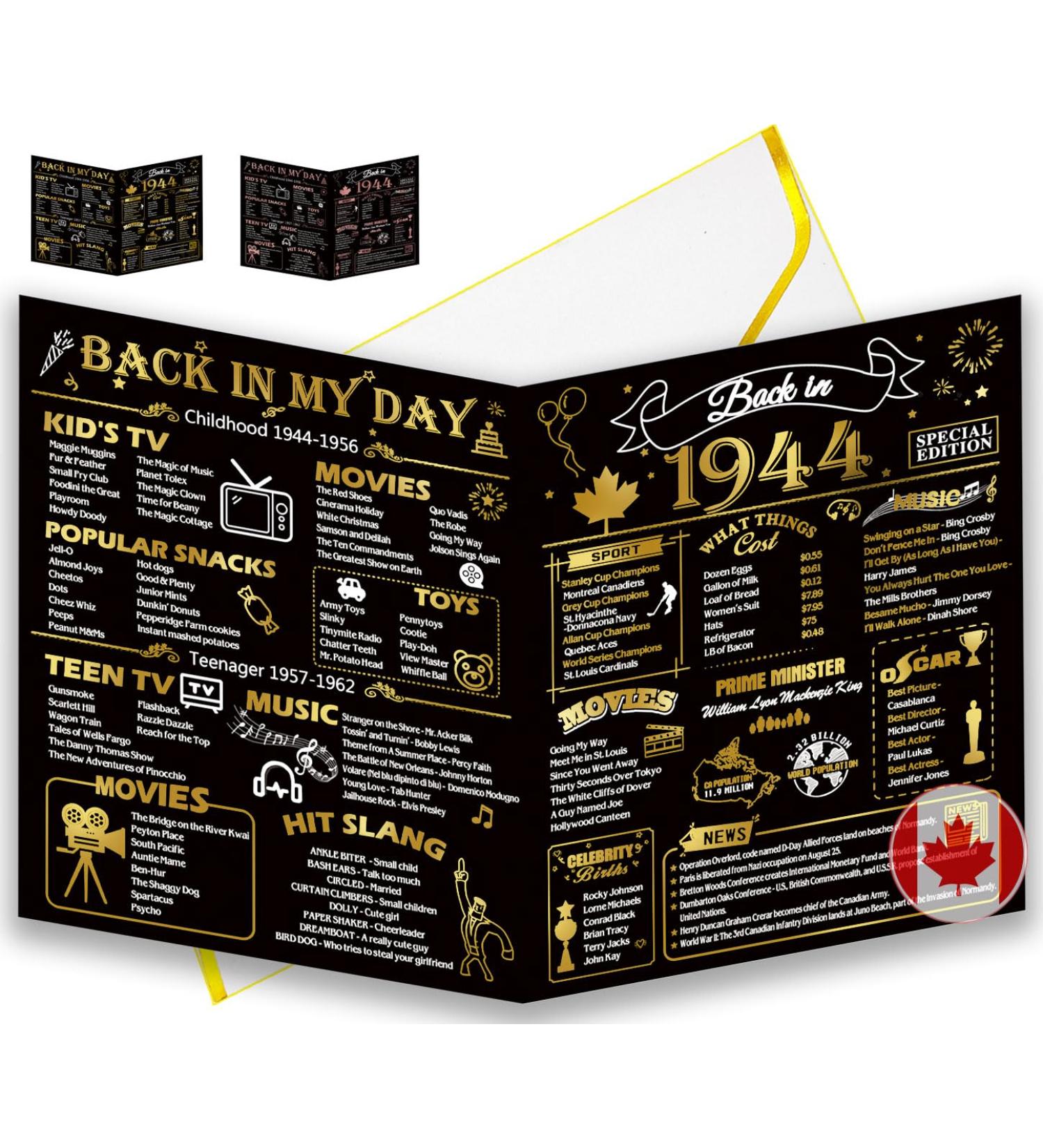 80th Birthday Card Jumbo 80th Anniversary Card CANADA 25x20cm Back in 1944 Gilding Happy 80th Birthday Card for Woman Men Funny 80 Birthday Gifts for Wife Husband Him Her Back in 1944 Shiny Gold - Buy Online on GoSupps.com