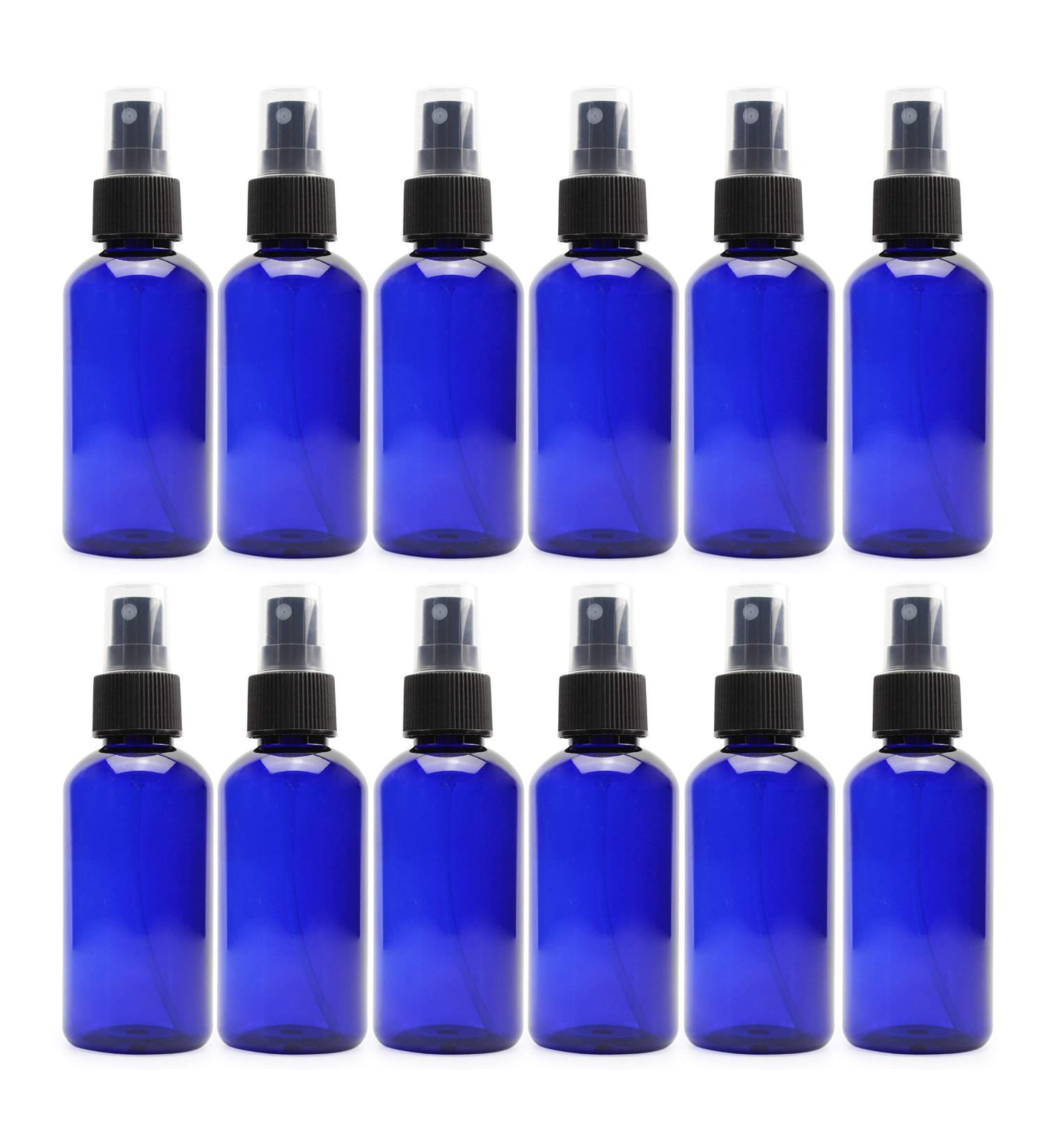 4oz Blue Plastic Fine Mist Spray Bottles (12-Pack) BPA-Free with Black Sprayers - Includes Labels - PET #1 Plastic - Buy Online on GoSupps.com