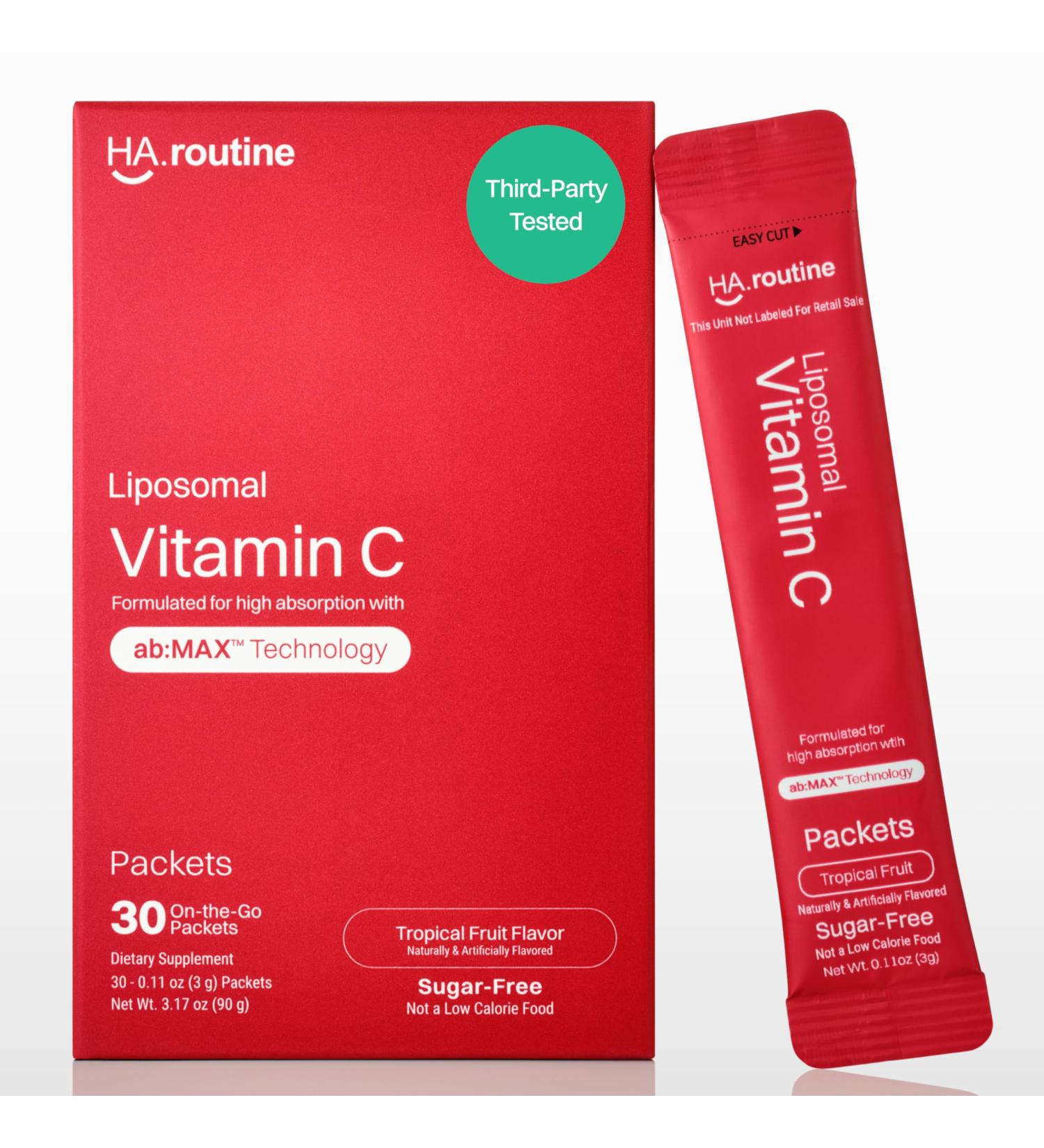 Haroutine Liposomal Vitamin C Powder Sugar-Free Flavored Packets for Adults 500mg On-The-go Immune Support Supplement Powerful Antioxidant Energy Booster- 30x Packets Tropical Fruit Flavor - Buy Online on GoSupps.com