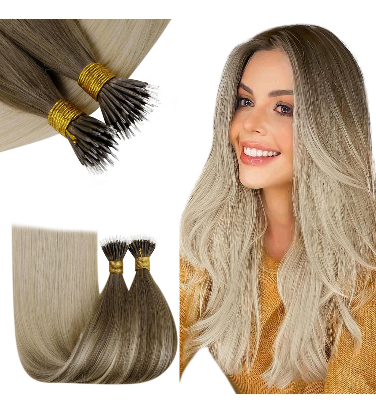 RUNATURE 20 Blonde Ombre Nano Ring Human Hair Extensions - Balayage Blonde, 20 Inch, 50g - Buy Online on GoSupps.com
