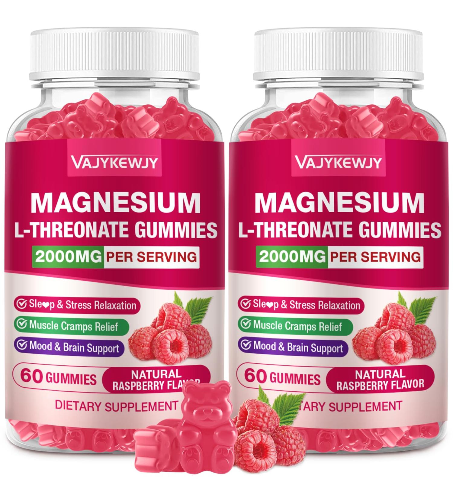 2 Pack Magnesium L-Threonate Gummies - 2000mg for Brain Muscle & Nervous System Support. Sugar-Free Raspberry Flavor 120 Count for Kids & Adults - Buy Online on GoSupps.com