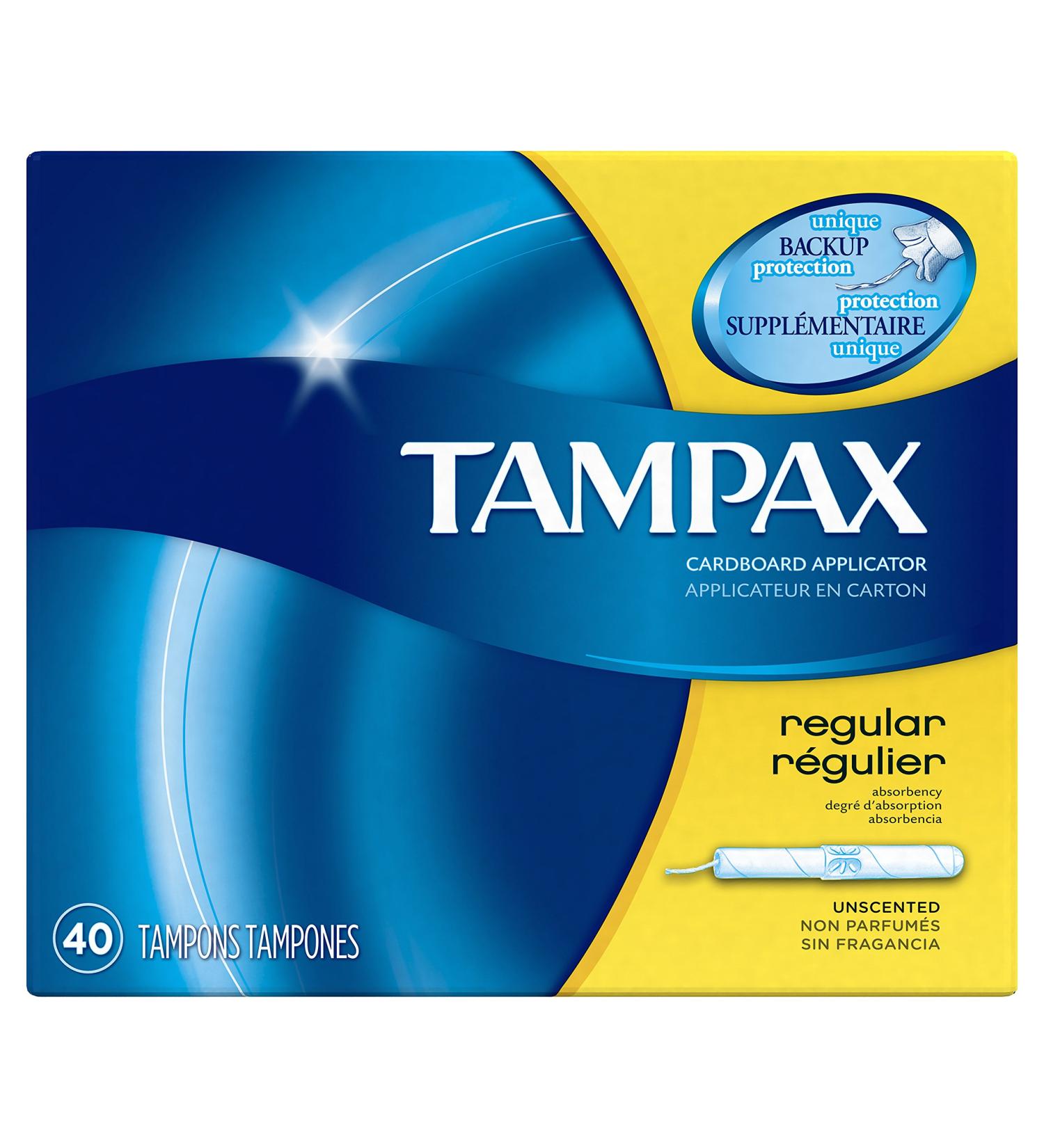 Tampax Regular Absorbency Tampons - 40 Count | Cardboard Applicator with LeakGuard Skirt | Unscented - Buy Online on GoSupps.com