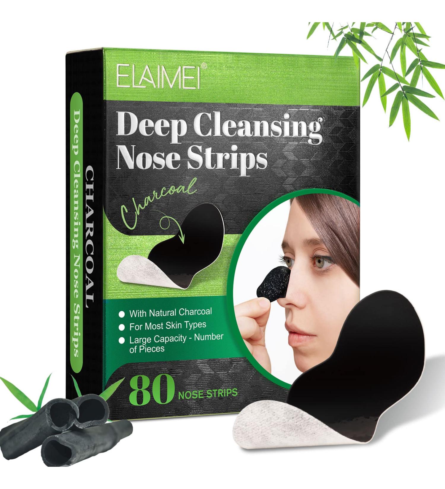 Pore Strips Nose Blackhead Remover (80pcs) Natural Charcoal for All Skin Types | Charcoal Pore Cleansing Strips for Men & Women - Buy Online on GoSupps.com