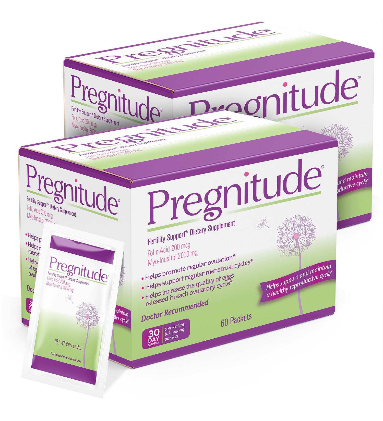 Pregnitude Reproductive Fertility Support - Helps Promote Regular Ovulation - Menstrual Cycles and Increase Quality of Eggs - 60 Day Supply 120 Packets 30 Servings (Pack of 2) - Buy Online on GoSupps.com