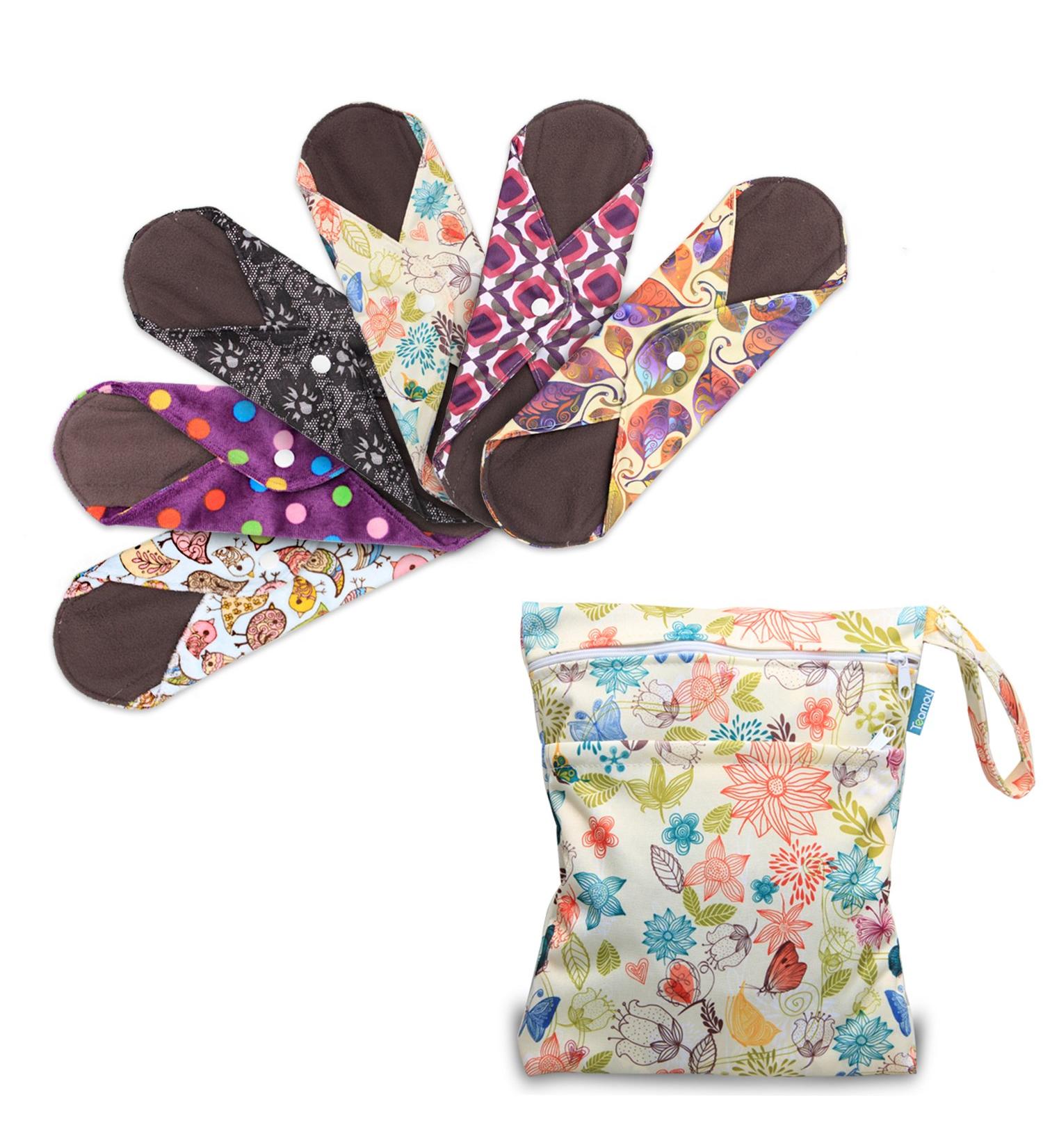 Teamoy 6Pcs 7.9 Reusable Washable Cloth Menstrual Pads with Wet Bag - Small Mixed Pattern - Buy Online on GoSupps.com