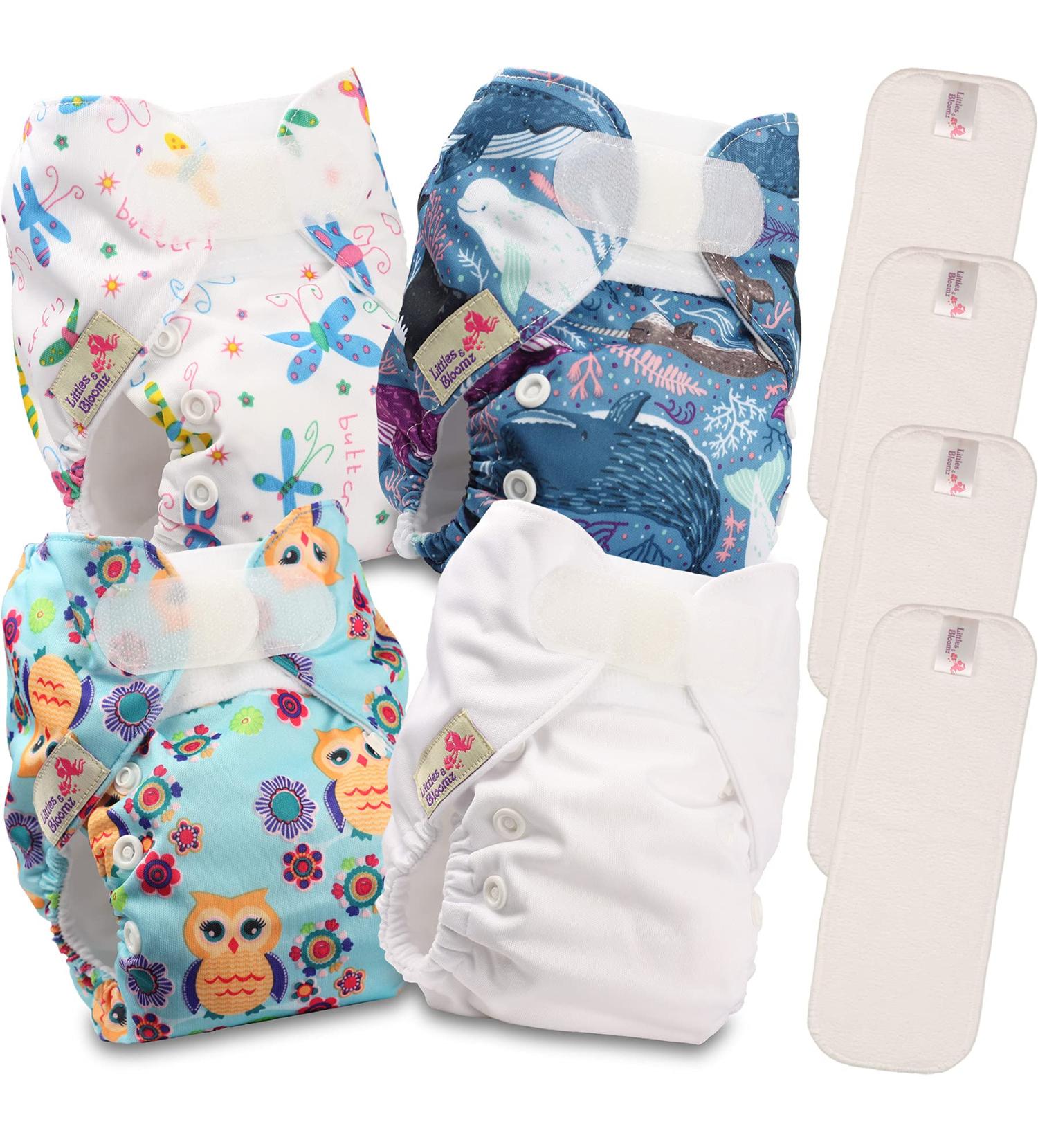 Littles & Bloomz Pocket Reusable Nappies NB-408MF4 - 4 Newborn Diapers with Microfibre Inserts - Buy Online on GoSupps.com