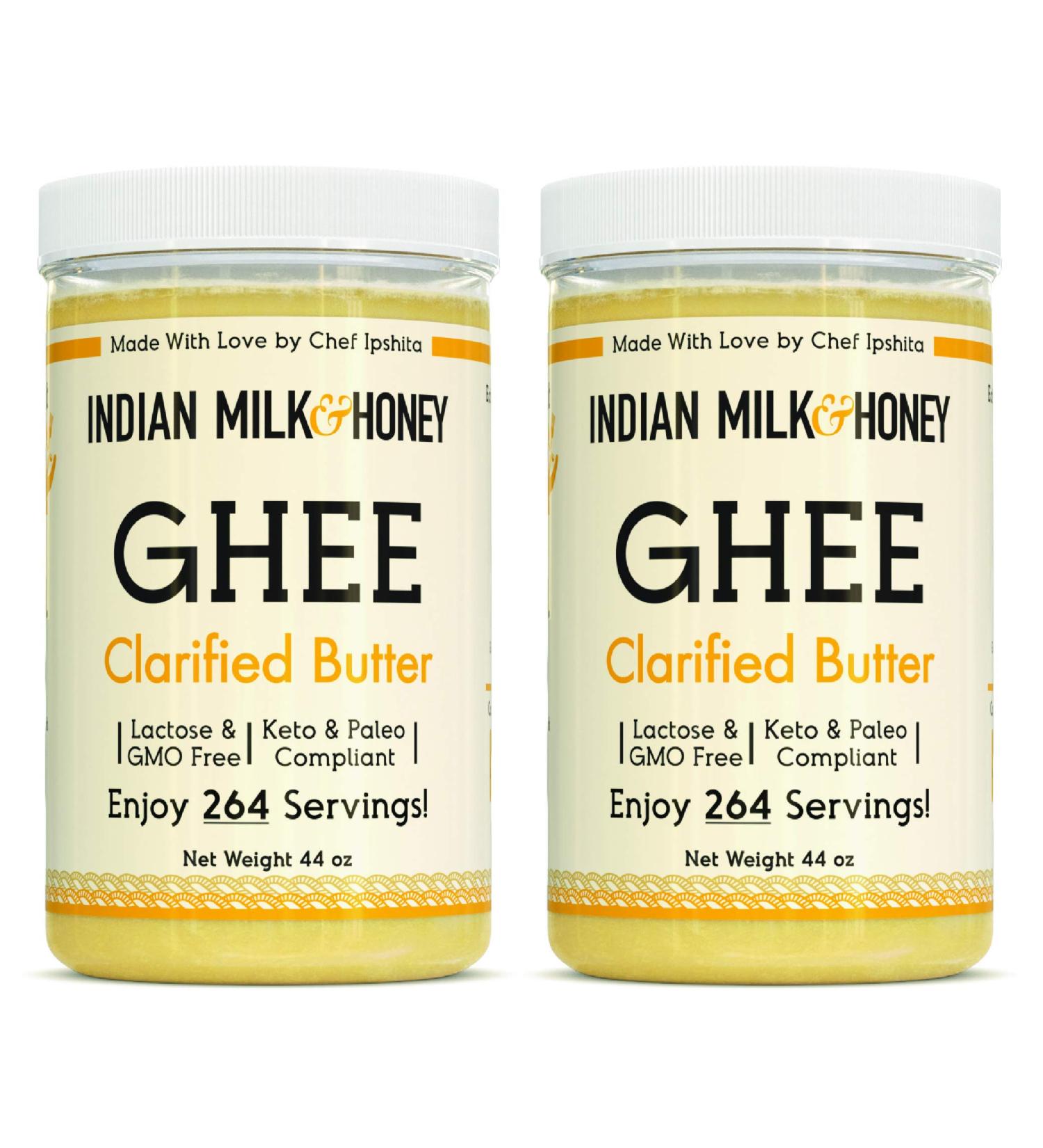 Indian Milk & Honey Grass-Fed Ghee Butter Twin Pack | 44 oz x 2 (264 Servings Each) | Handmade & Locally Sourced Clarified Butter | Lactose, Gluten & Casein Free | Recyclable PET Jars - Buy Online on GoSupps.com