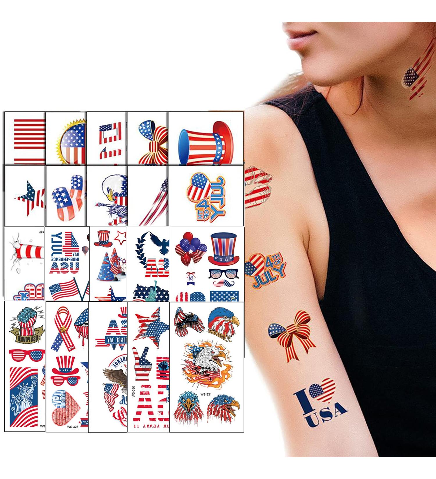 20 Sheets 4th of July American Flag Temporary Tattoos - Patriotic USA Party Favors - Buy Online on GoSupps.com