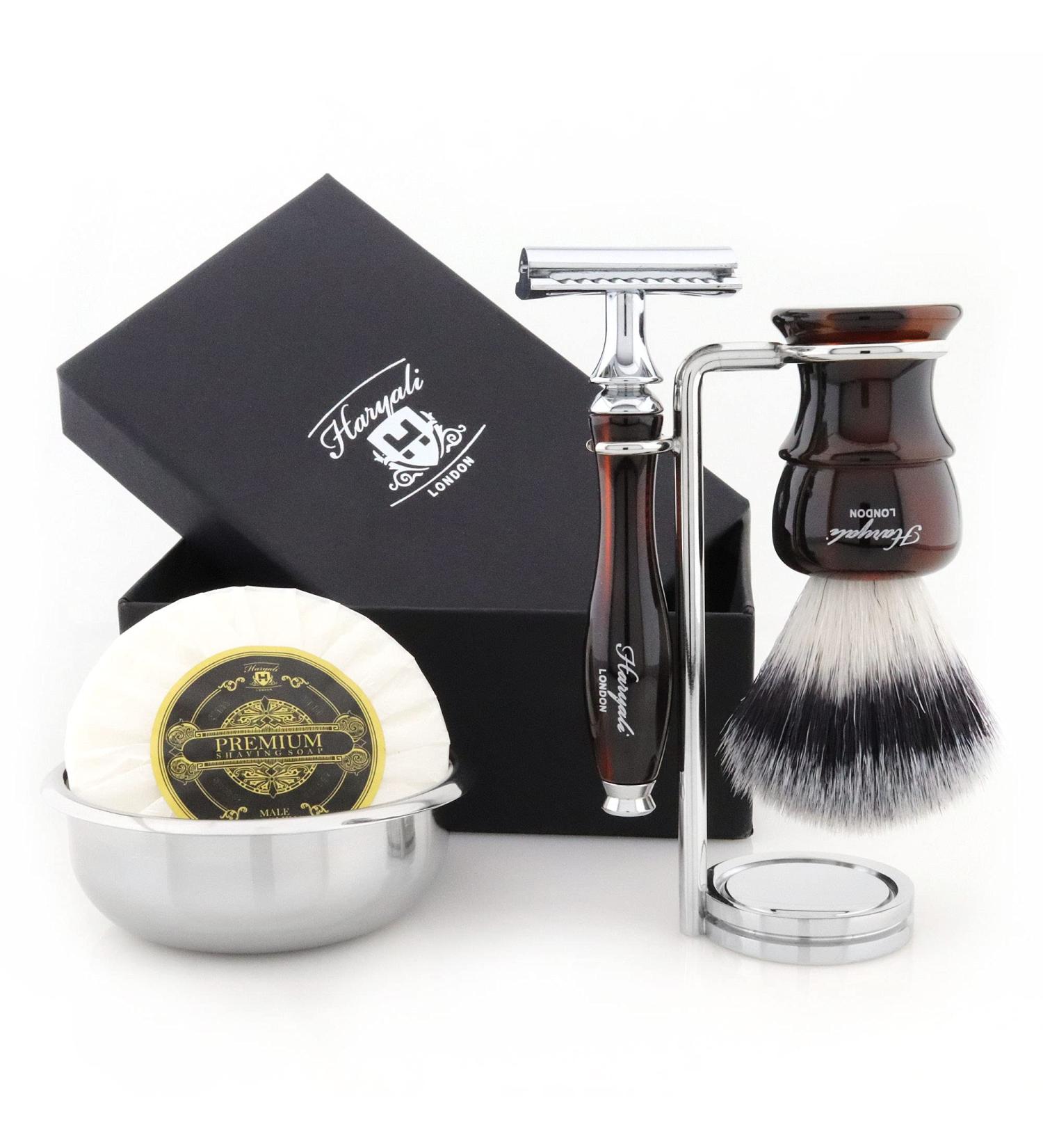 Haryali London Men's Shaving Set | Double Edge Safety Razor White Badger Hair Stand Bowl & Soap - International Shipping Available - Buy Online on GoSupps.com