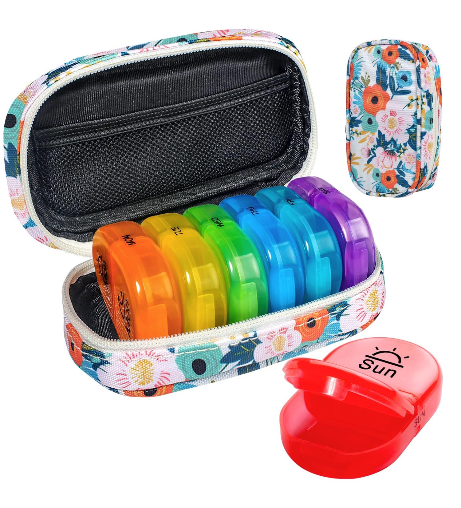 Buy Serfeymi Weekly Travel Pill Organizer - 2 Times a Day AM PM Rainbow 7-Day Pill Box with Portable Zipper Canvas Case for Vitamins and Medicines - Bloom 01 - Buy Online on GoSupps.com