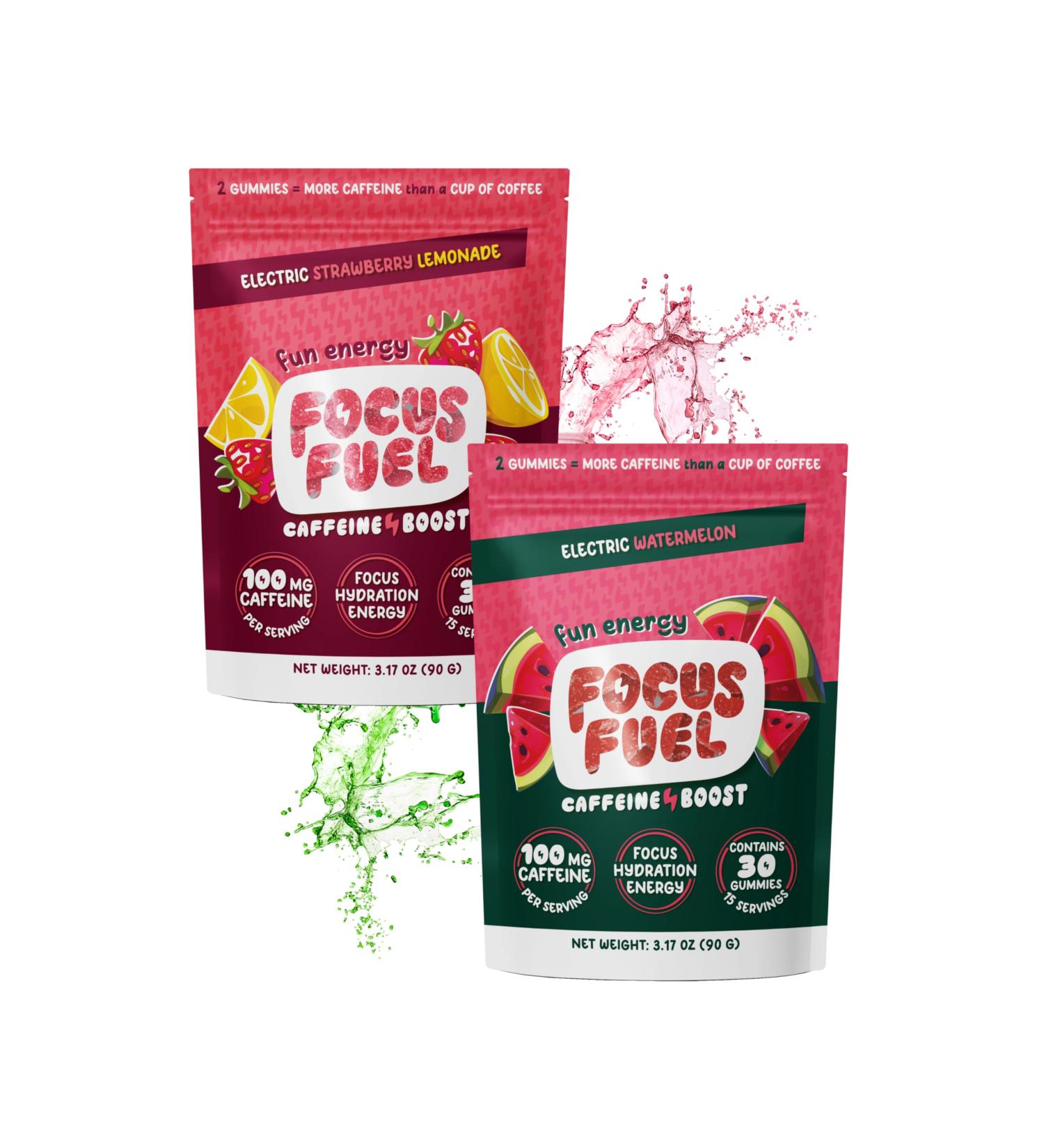 FocusFuel Energy Chews Variety Pack Watermelon & Strawberry Lemonade Flavors (2-Pack 30 Servings Total) 100mg Natural Caffeine + Nootropics Clean Refreshing Energy with No Crash - Buy Online on GoSupps.com