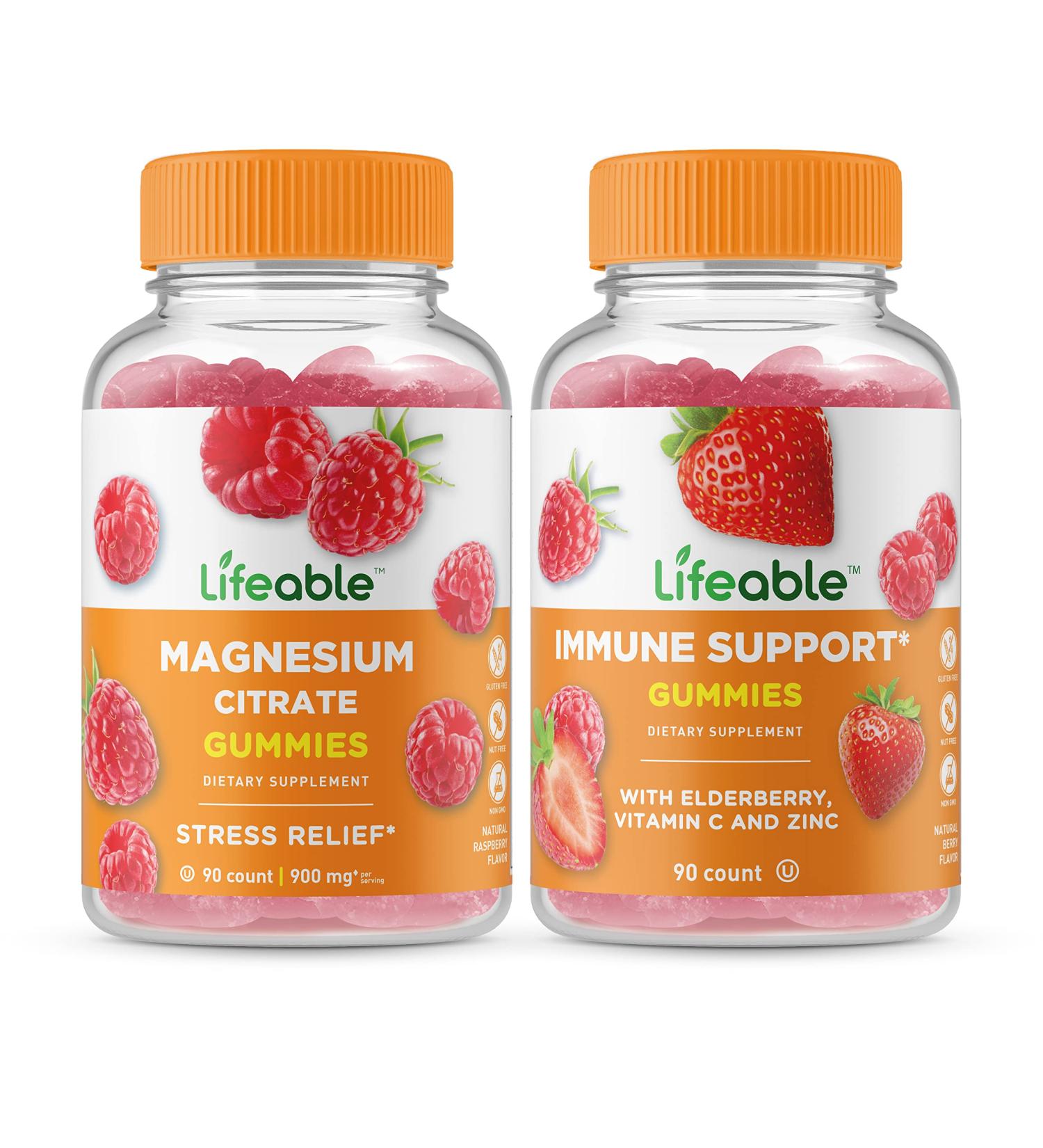 Lifeable Magnesium + Immune Support Gummies Bundle - Great Tasting Vitamin Supplement Gluten Free GMO Free Chewable Gummy - Buy Online on GoSupps.com