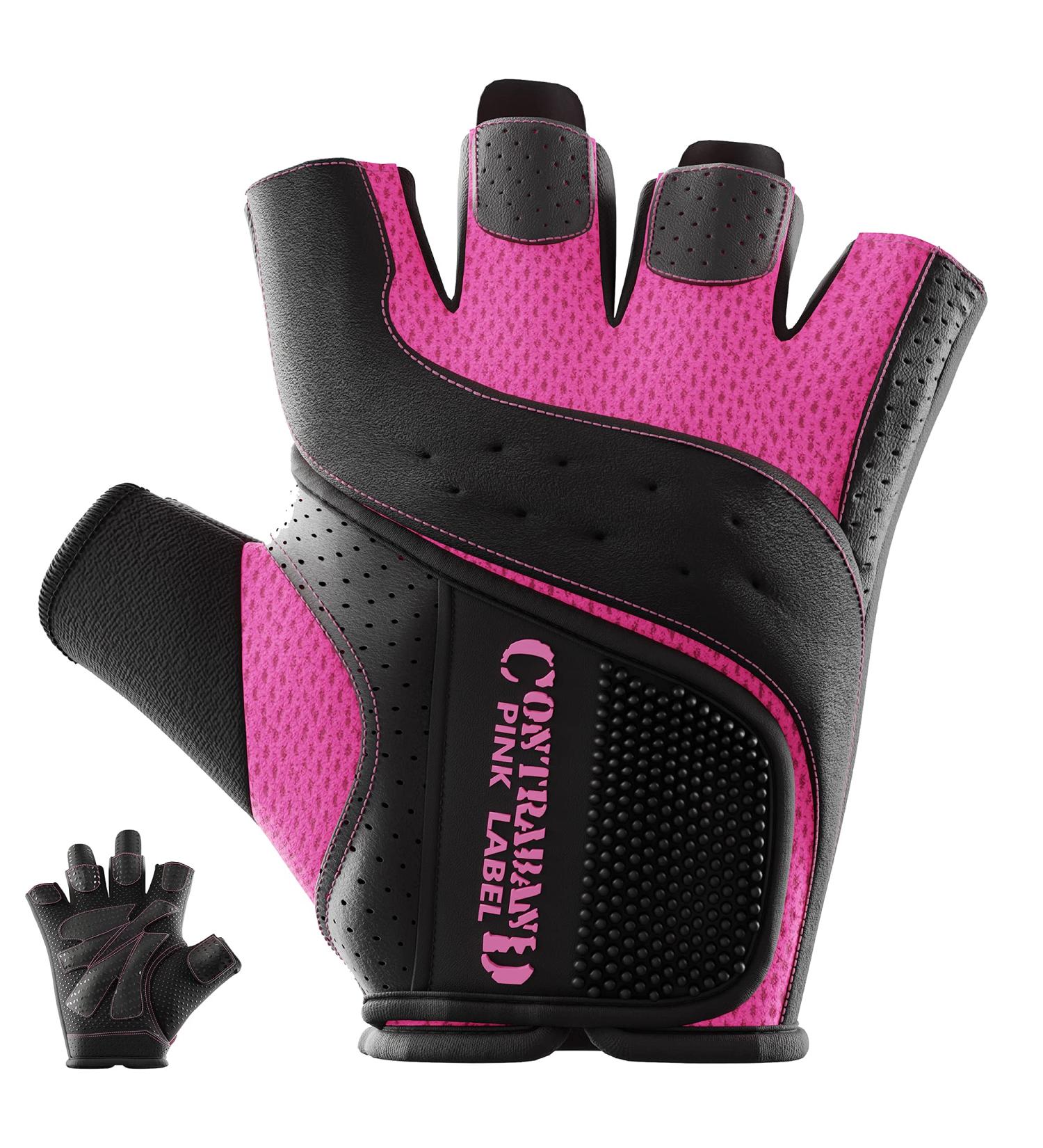 Contraband Pink Label 5137 Women's Padded Weight Lifting and Rowing Gloves - Grip-Lock Padding (Pair) | Machine Washable Fingerless Workout Gloves for Women - Pink Medium - Buy Online on GoSupps.com