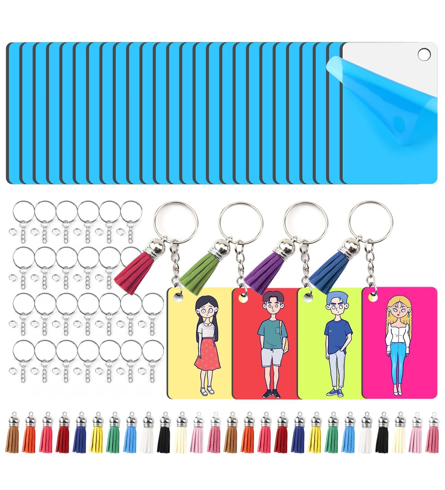 HTVRONT Sublimation Keychain Blanks Bulk - 120Pcs Double Sided MDF Rectangle Keychain with Tassels - Blue Protective Film Included - Heat Transfer Sublimation Blanks - Buy Online on GoSupps.com