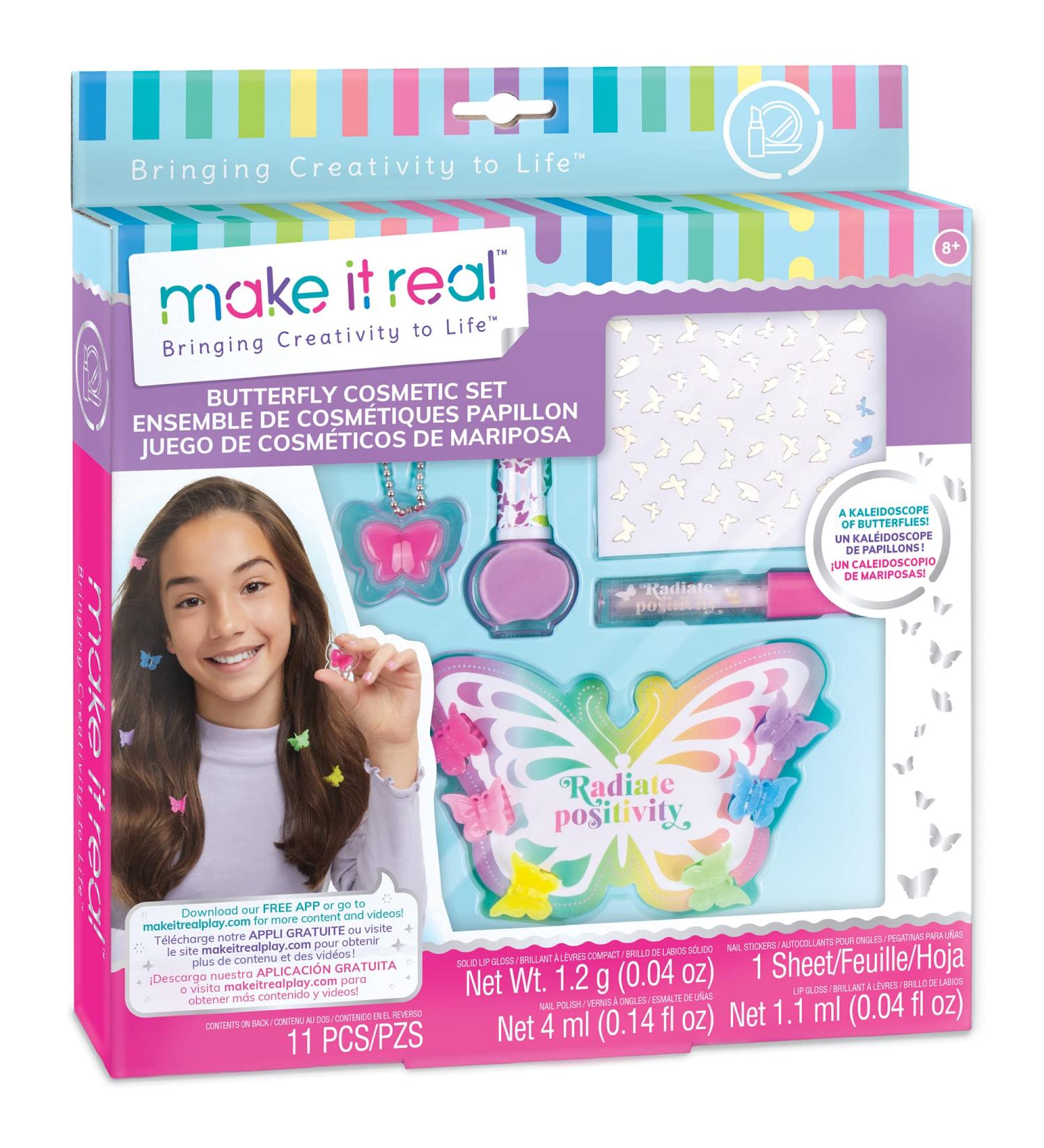 Make It Real Butterfly Dreams Cosmetic Set - 11 Pieces for Tweens & Girls | Includes Hair Clips Polish Stickers & Lip Gloss - Perfect for Kids Ages 8 - Buy Online on GoSupps.com