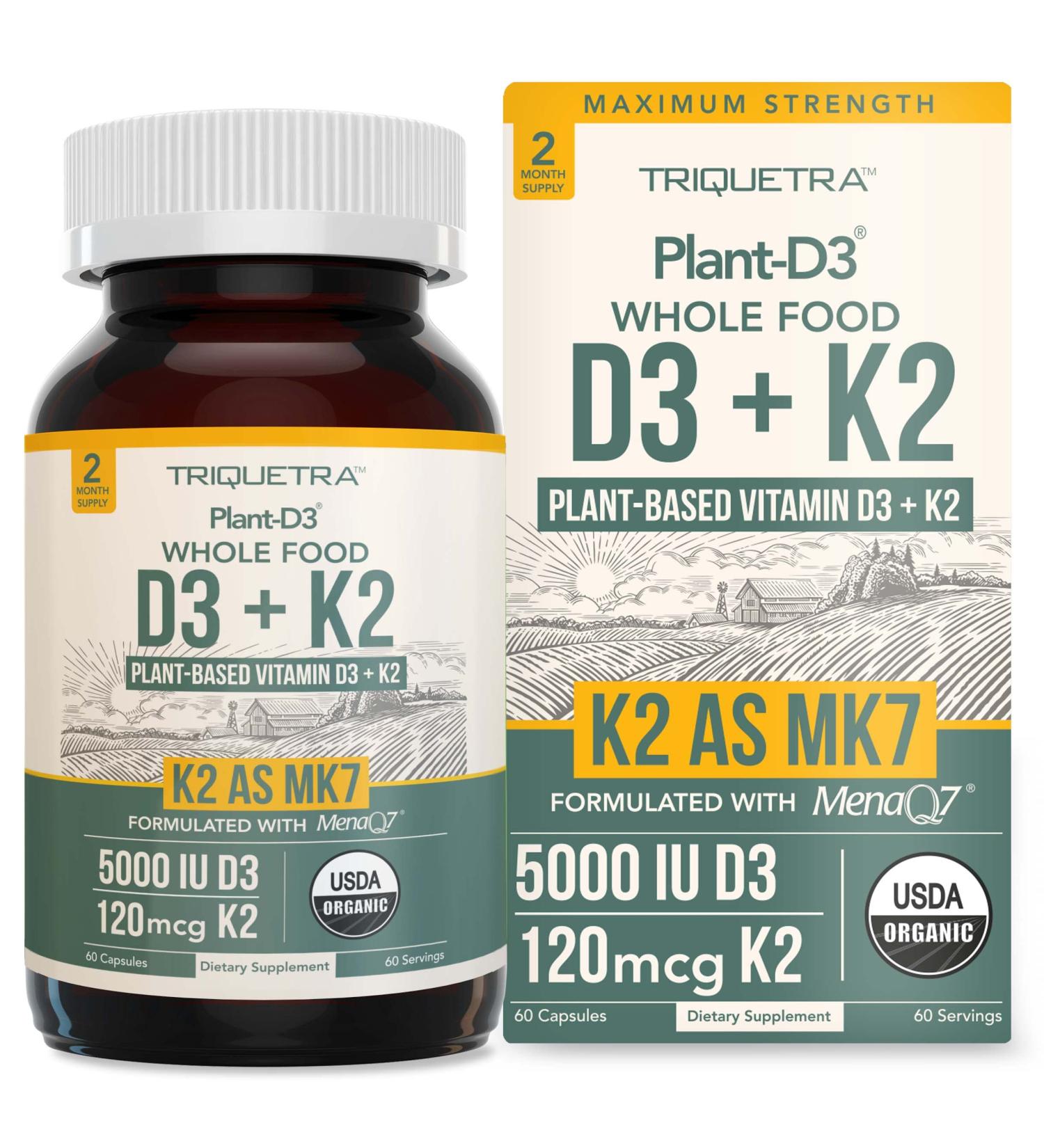 Organic Plant D3 + K2 5000 IU | Raw & Vegan | 100% Whole Food | Enhanced Digestion | Prebiotic & Superfood Complex | 60 Count - Buy Online on GoSupps.com