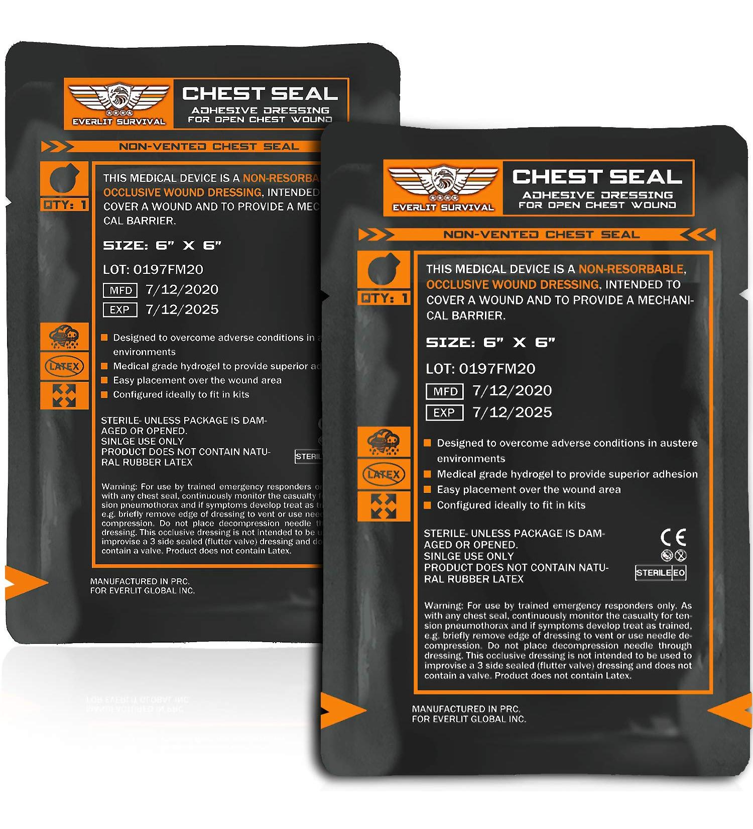 EVERLIT Occlusive Chest Seal 2-Pack for Open Chest Injuries - Non-Vented Adhesive Dressing for Sucking Chest Wounds - Buy Online on GoSupps.com