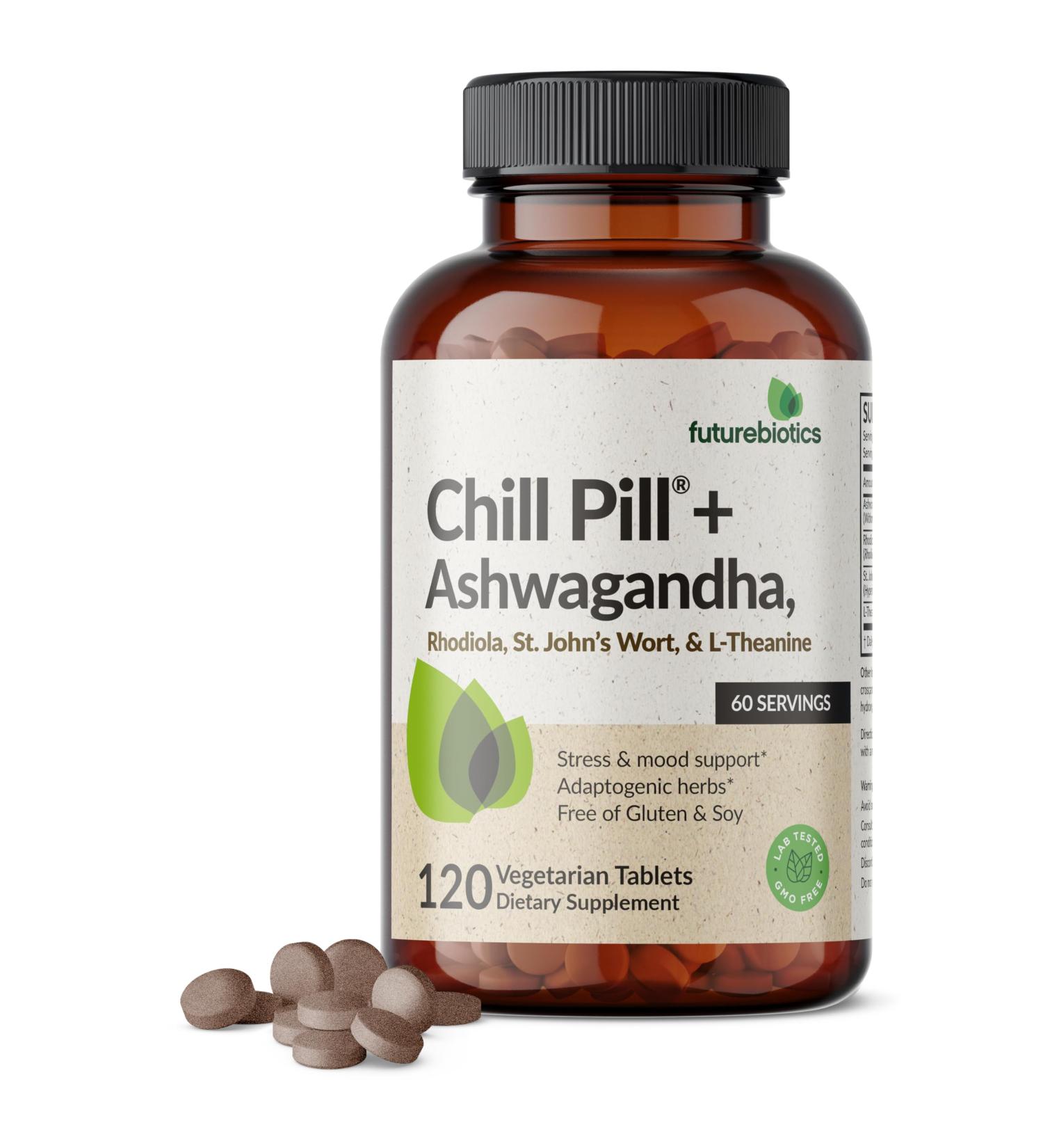Futurebiotics Chill Pill + Ashwagandha Rhodiola St. John s Wort & L-Theanine - Non-GMO 120 Vegetarian Tablets 120 Count (Pack of 1) - Buy Online on GoSupps.com
