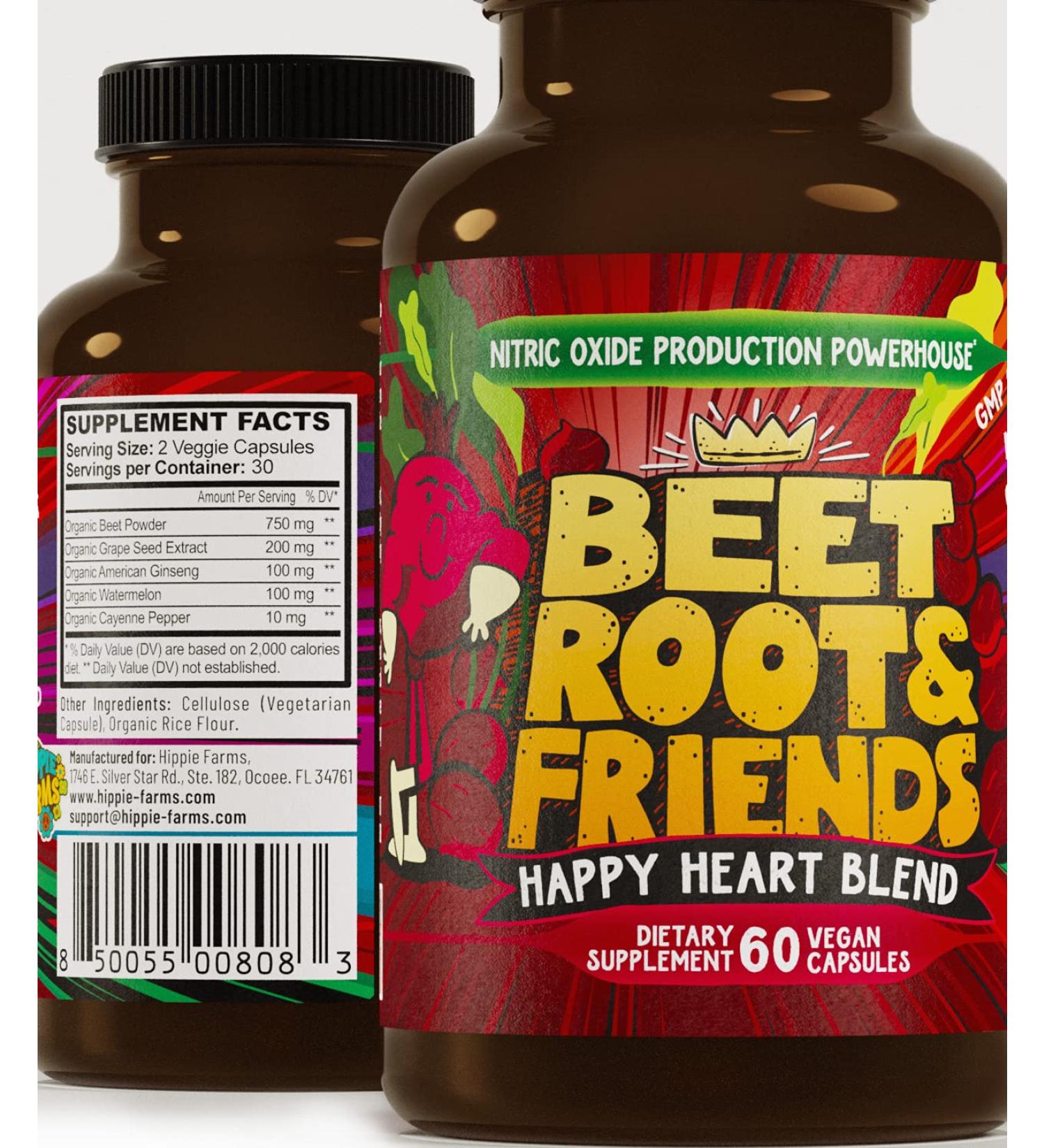 USA Grown Beet Root Powder - Nitric Oxide Production and Blood Pressure Support - Happy Heart Blend with Grape Seed Extract & Ginseng - Buy Online on GoSupps.com