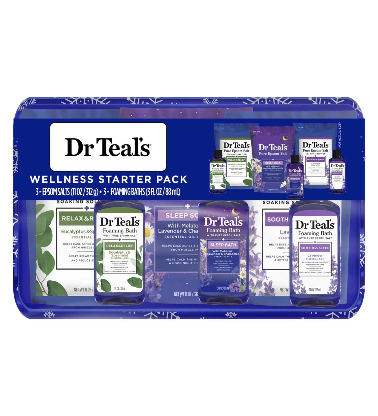 Dr Teal's Epsom Salt Soak Trio Gift Set - Eucalyptus & Spearmint Melatonin Blend Lavender - 4 Piece | International Shipping Available - Buy Online on GoSupps.com