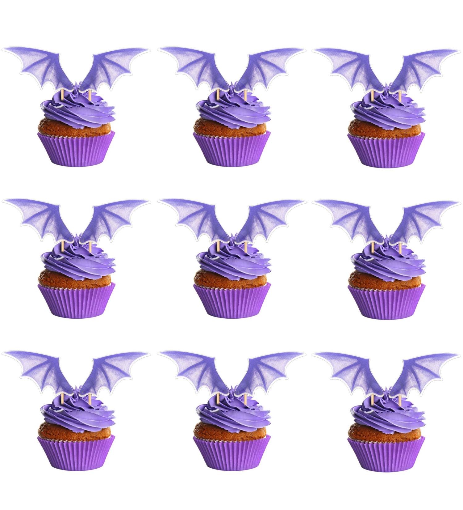 24 Violet Dragon & Bat Wing Cupcake Toppers | Dinosaur & Dragon Theme Birthday Party Decorations - Buy Online on GoSupps.com