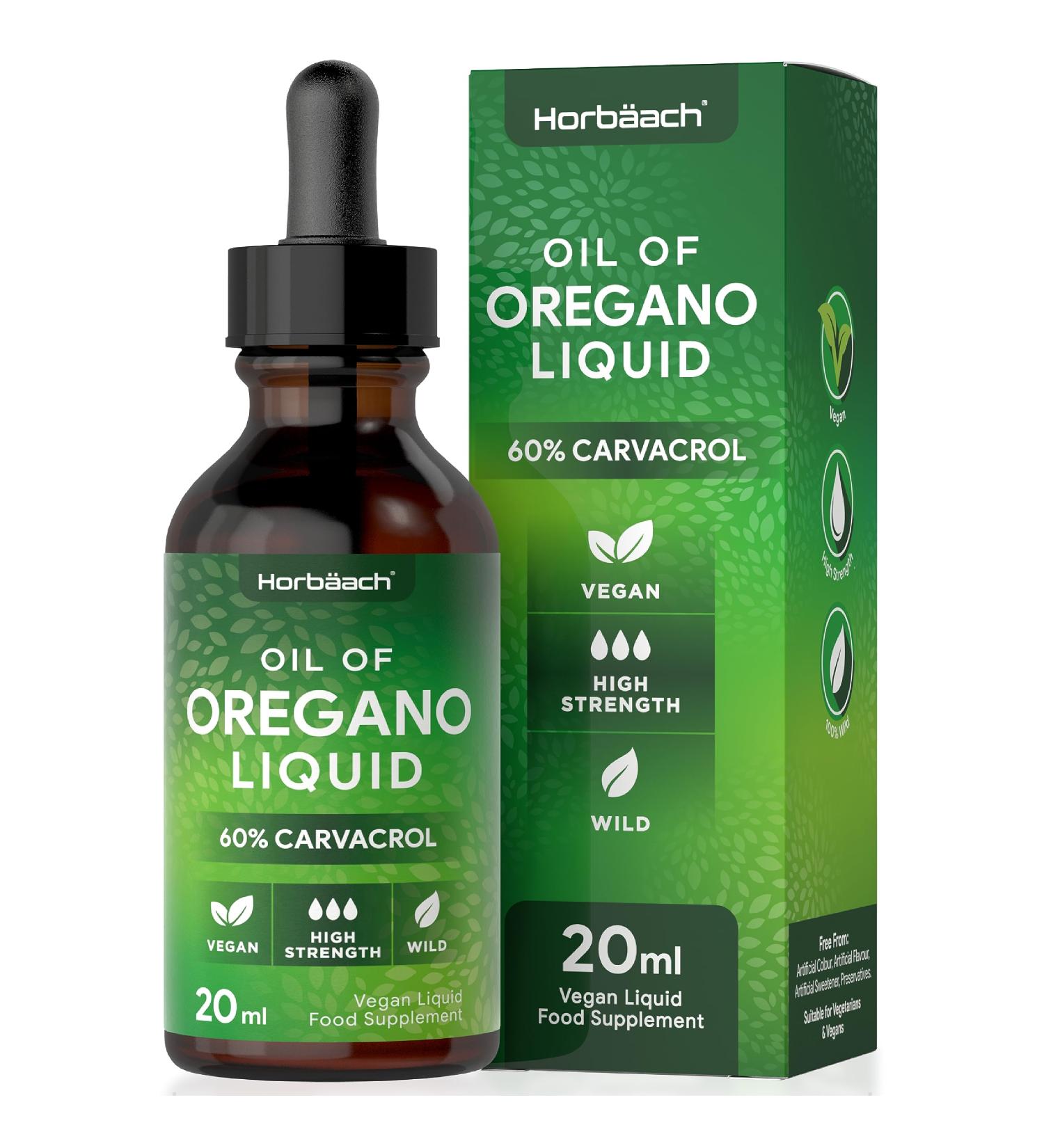 High Strength Oregano Oil Drops | 60% Carvacrol | 20ml Vegan Friendly Liquid Supplement by Horbaach - Buy Online on GoSupps.com