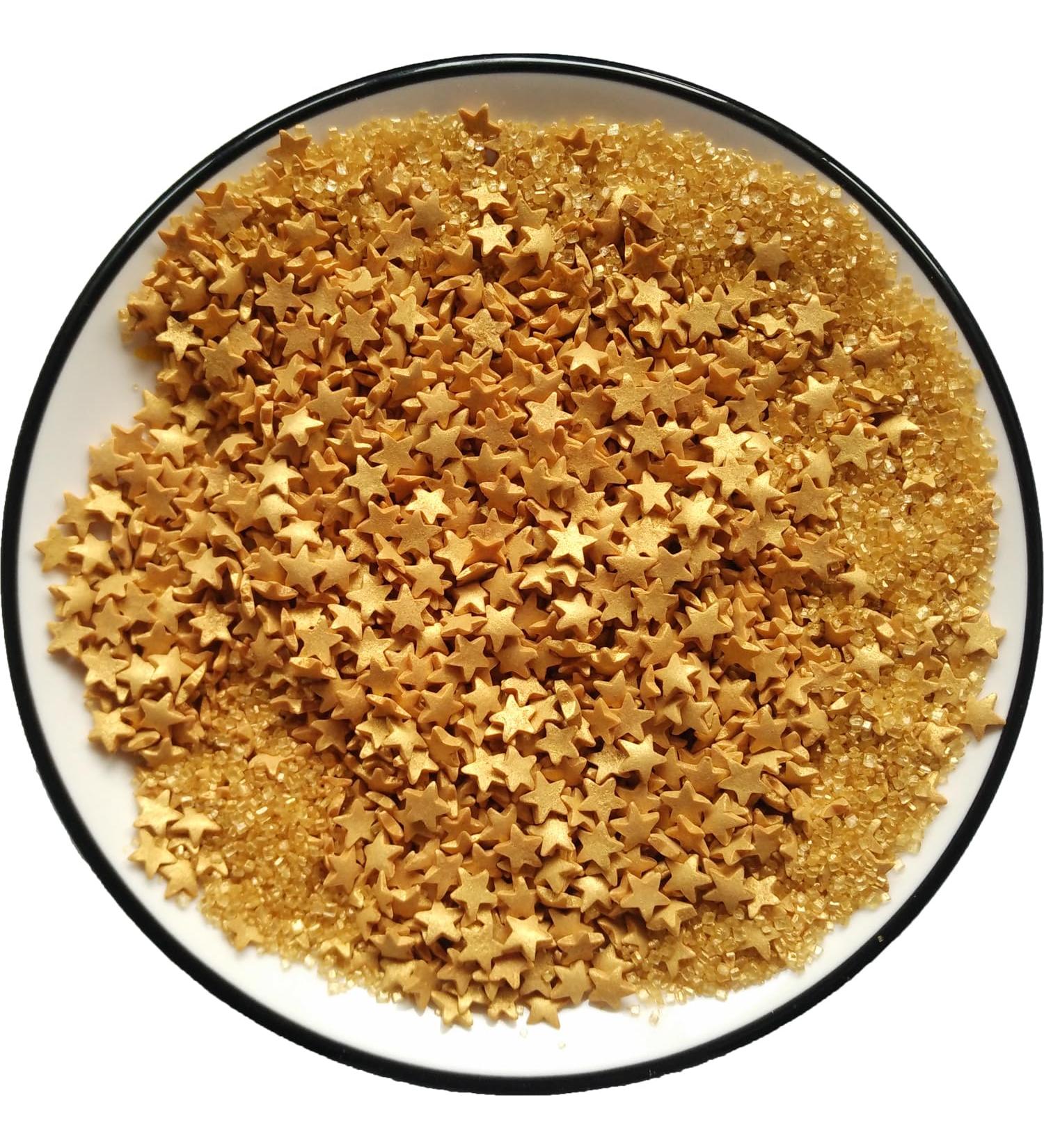 Edible Golden Slices Sugar Star & Gold Sanding Candy Sprinkles | Dessert Sprinkle | Cake Cupcake Toppers | Cookie Decorations | Candy Sprinkles for Wedding Art Project and Daily Cake Decorating - Buy Online on GoSupps.com