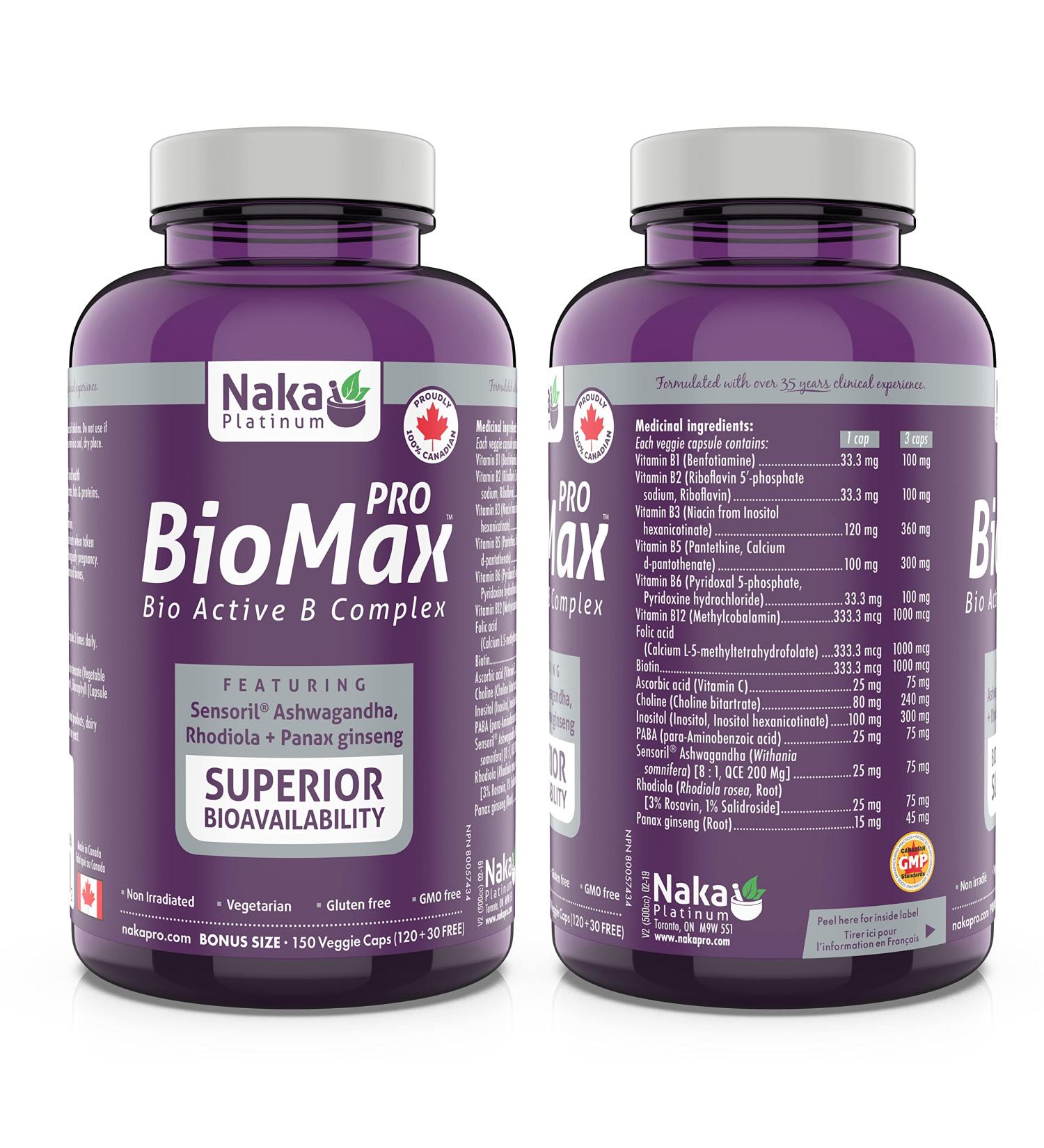  NAKA Platinum Pro Biomax Bio Active Superior Bioavailability B Complex also Featuring ASHWAGANDHA Rhodiola Panax Ginseng Bonus Size (120+30 Free) 150 Count - Buy Online on GoSupps.com