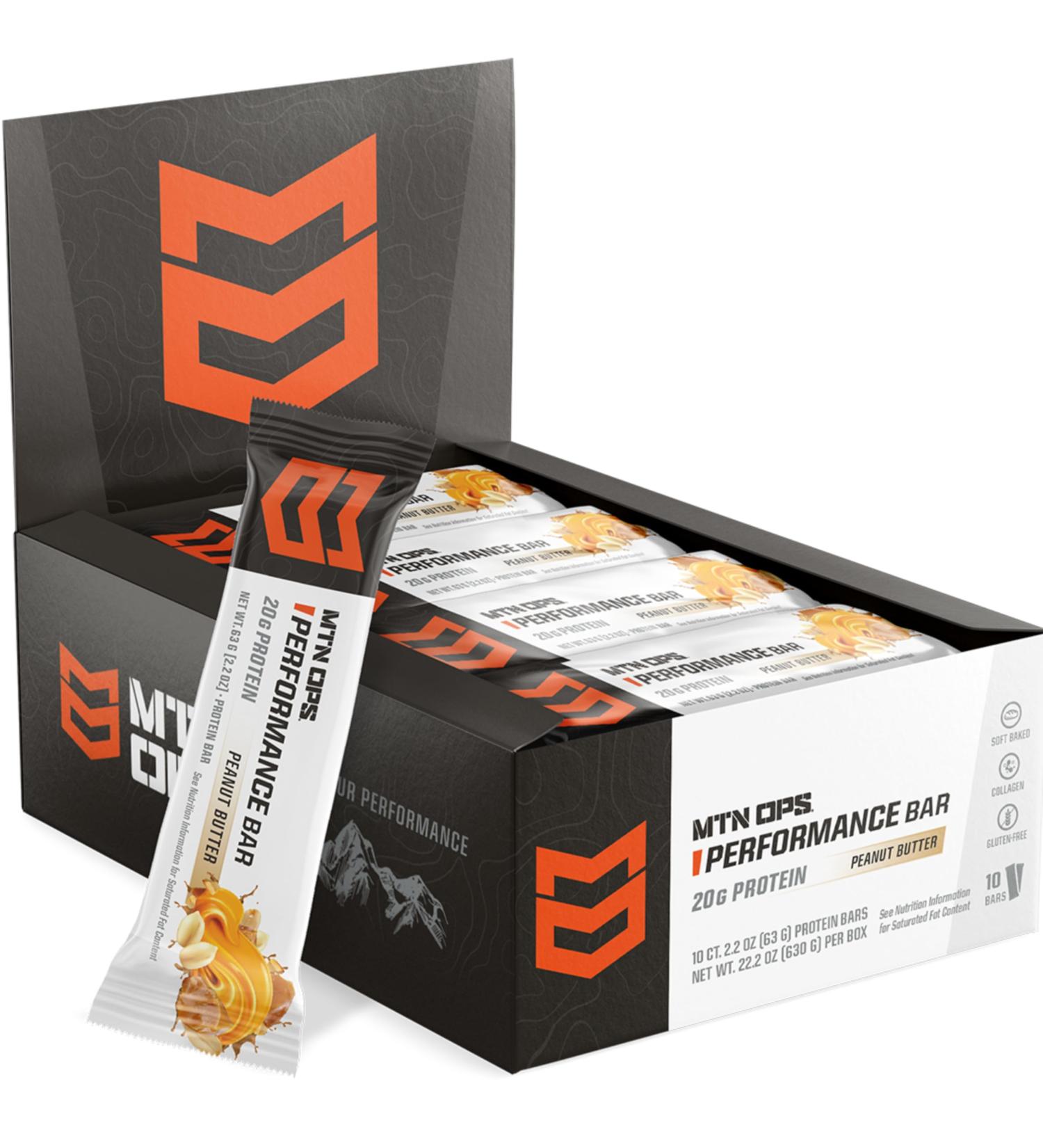 MTN OPS Protein Bars High Protein Bar with Whey Isolate Whey Concentrate & Collagen Low Sugar Gluten-Free Protein Snack Peanut Butter Bliss 10 Count Performance Bar Peanut Butter Bliss - Buy Online on GoSupps.com