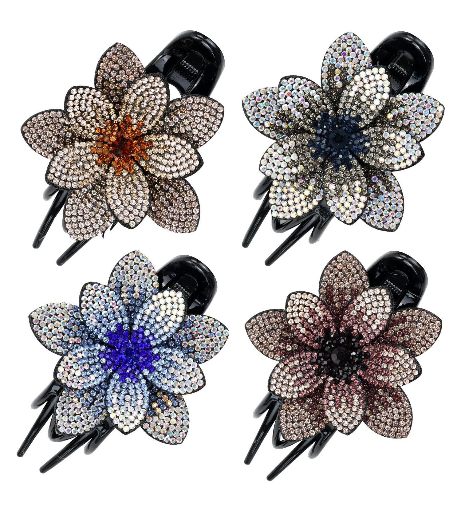 inSowni 4 Pack Luxury Glitter Sparkly Rhinestone Flower Hair Clips for Women Girls - Buy Online on GoSupps.com