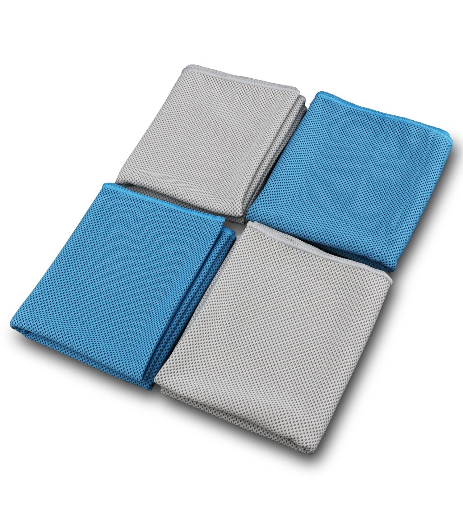 4-Pack Cooling Towels (40 x 12) - Soft Microfiber Ice Towel for Yoga, Sports, Gym - Stay Cool during Fitness, Running, Camping - Blue/Grey Colors - Buy Online on GoSupps.com