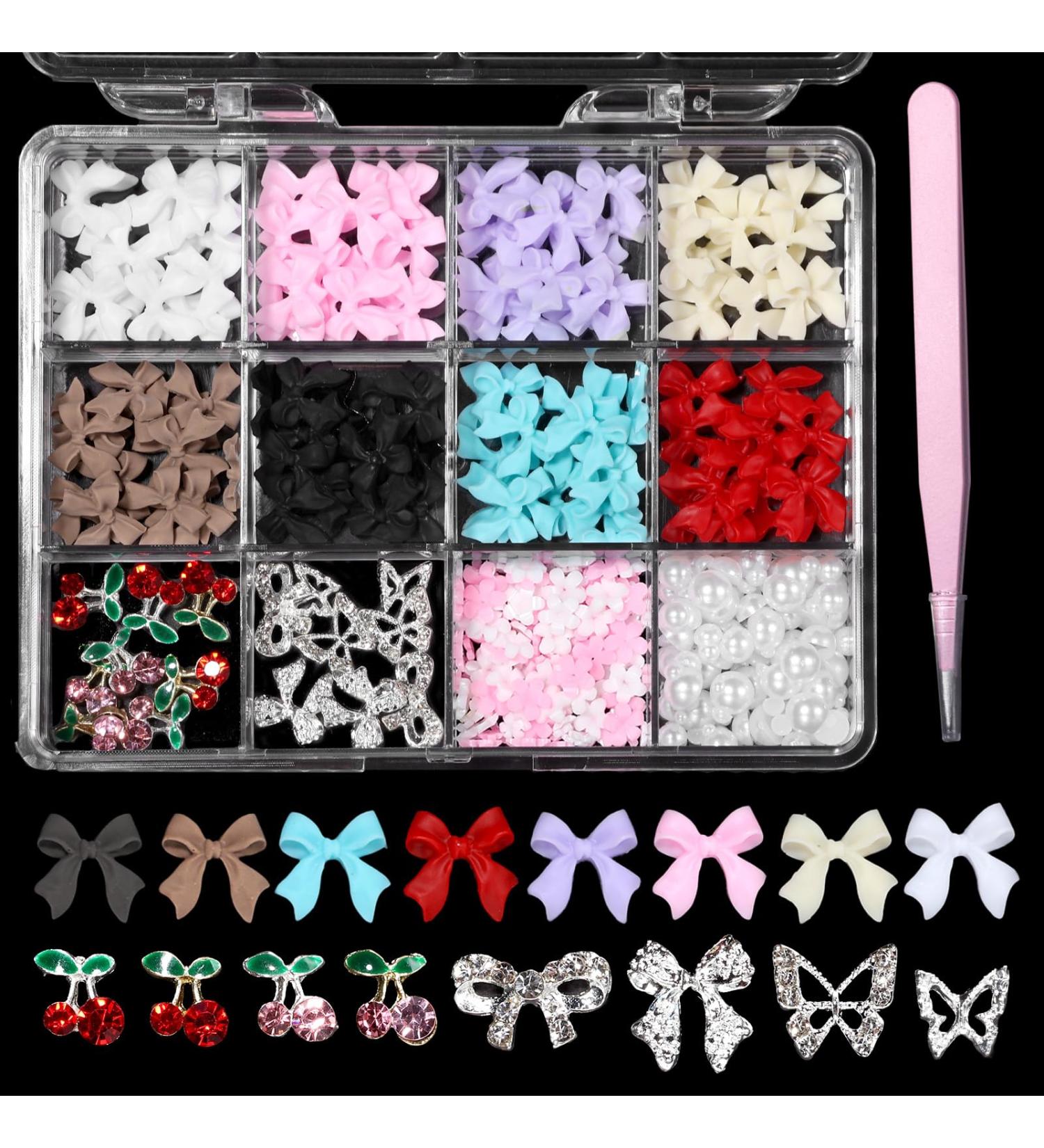 3D Bows Nail Charms - Pink Red White Black & Mixed Colors | Butterfly & Cherry Nail Art Gems for DIY Nail Decor - Buy Online on GoSupps.com