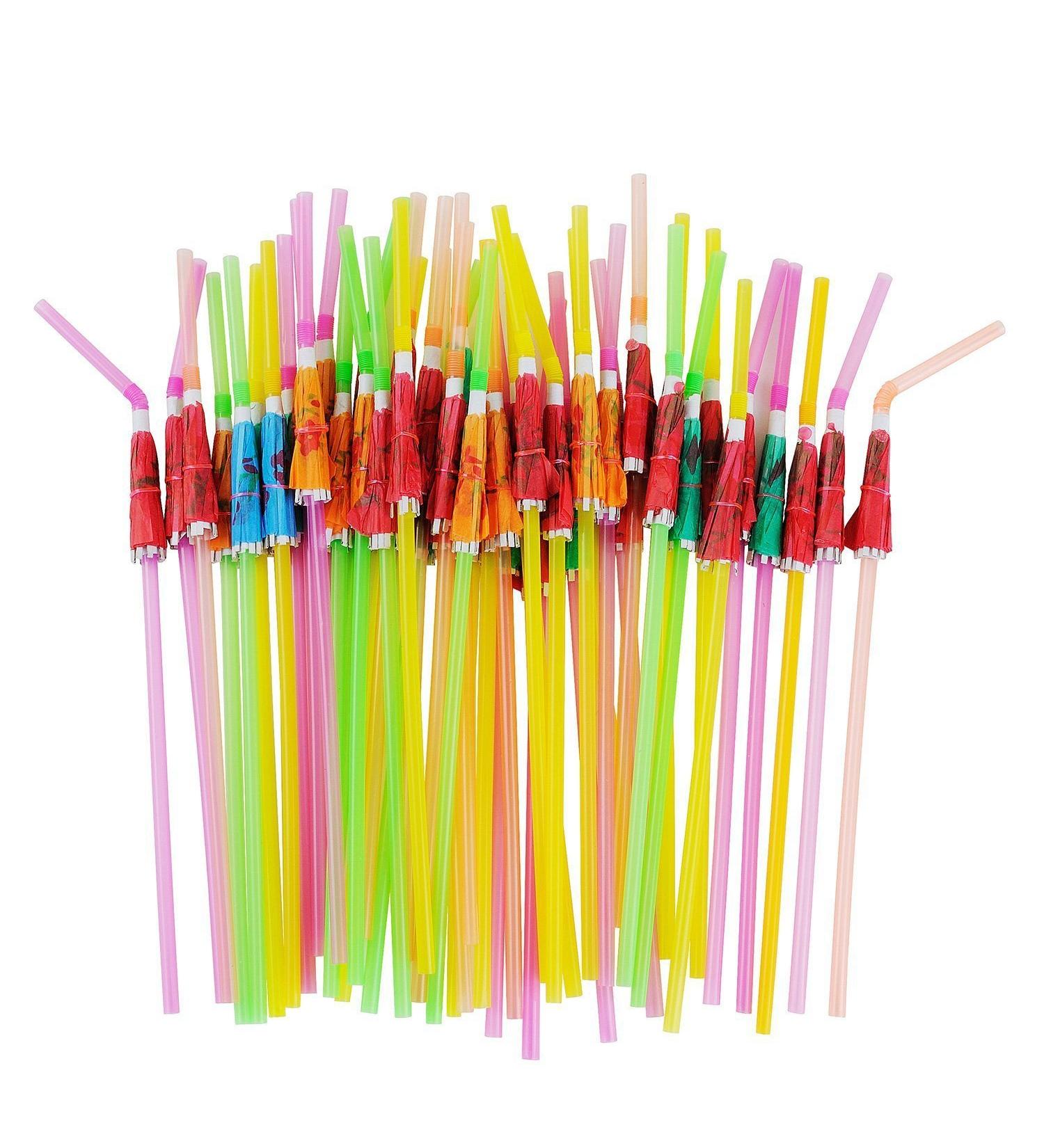 ALINK 50 Umbrella Parasol Drinking Straws - Hawaiian Luau Party Decor Supplies - Buy Online on GoSupps.com