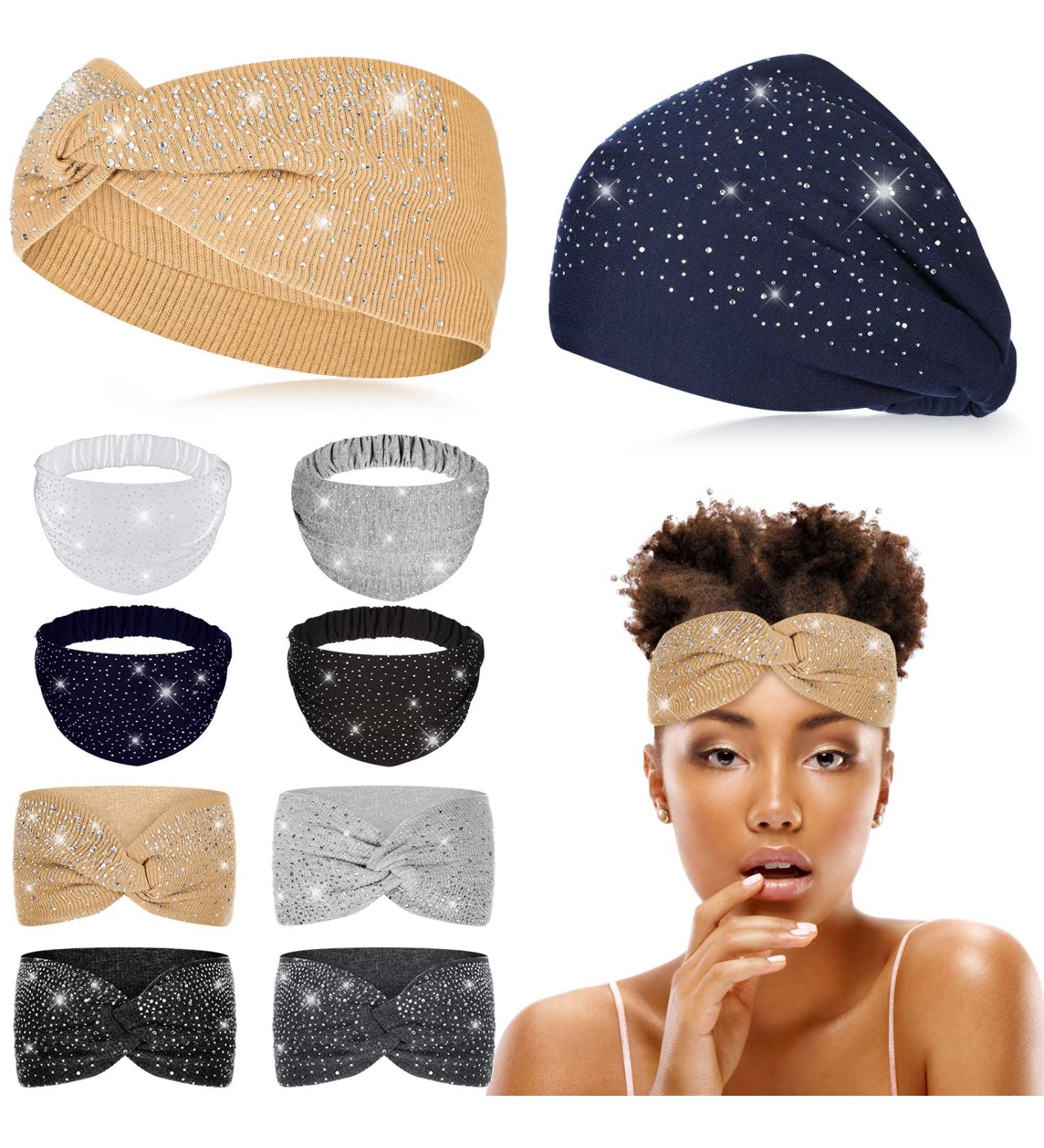 8 Pcs African Rhinestone Head Wraps for Black Women - Crystal Wide Headbands for Sport & Yoga - Bling Twist Head Bands for Girls - Hair Accessories - Buy Online on GoSupps.com
