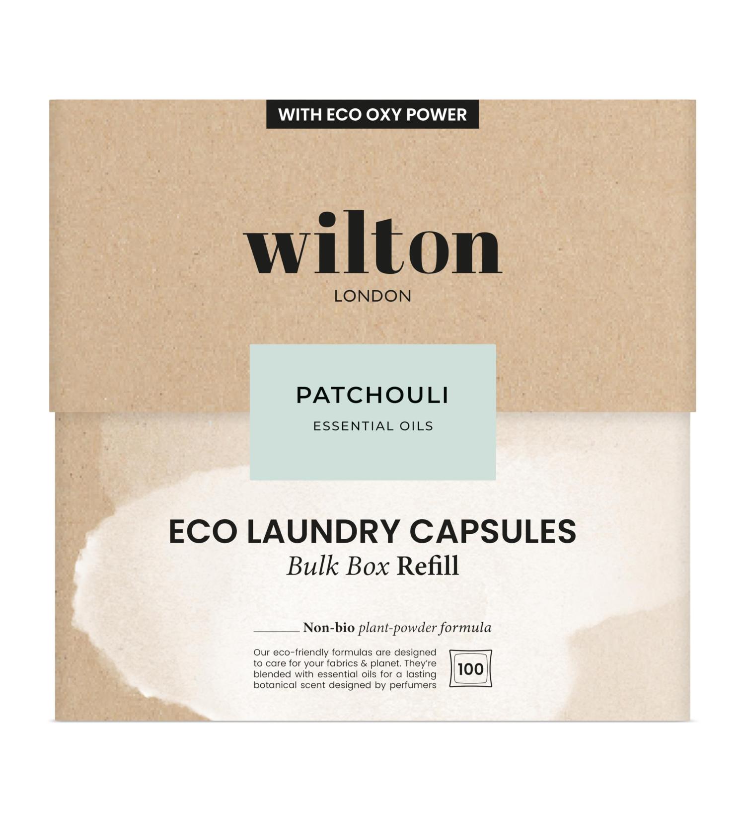 Wilton London Eco Friendly Laundry Capsules 100 Washes - 100% Plastic Free Packaging - Non-Bio - Plant-based Biodegradable Powder Formula - Essential Oils - Fresh and Longlasting Patchouli Scent Patchouli 2 kg (Pack of 1)