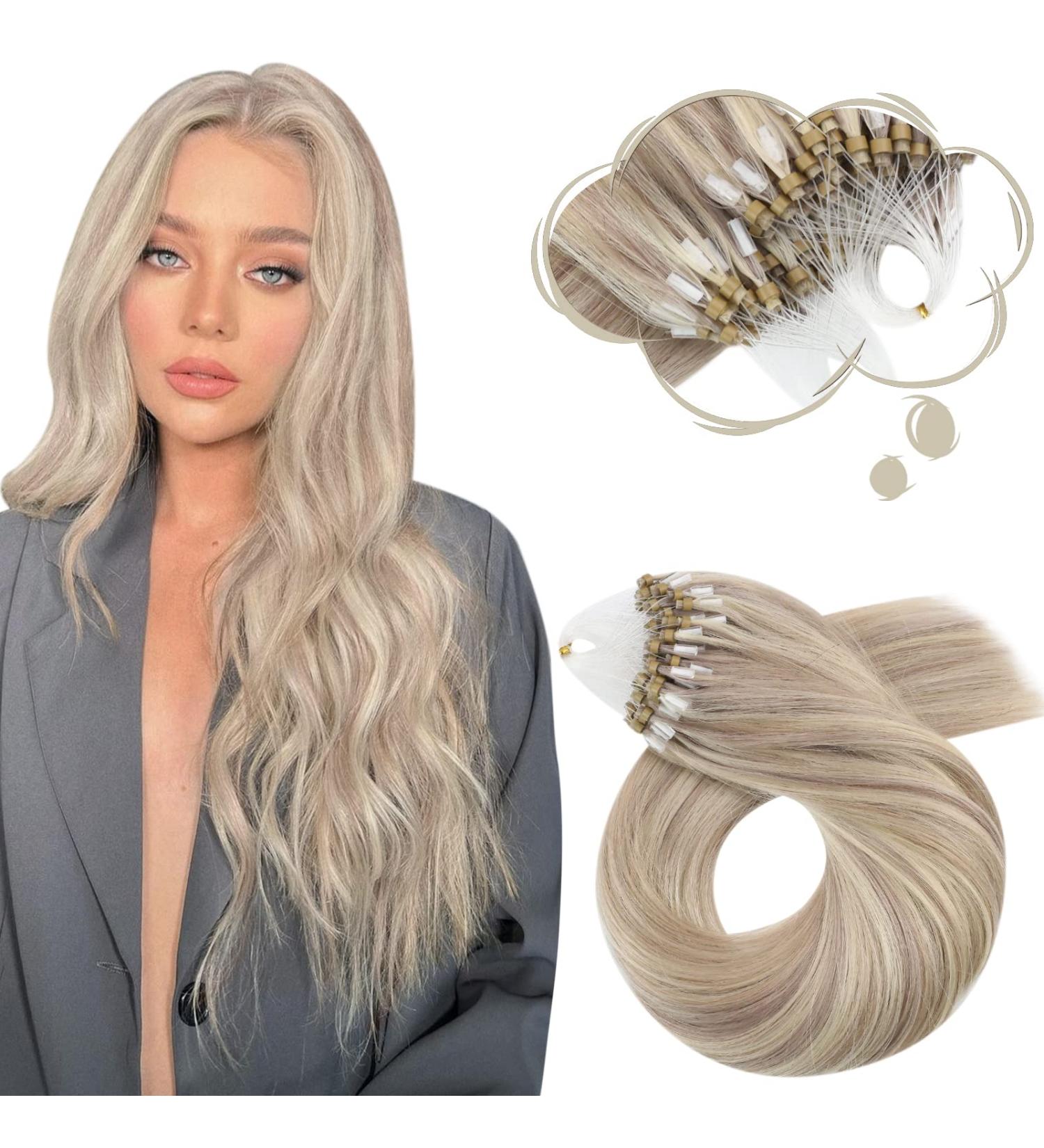 Moresoo Micro Loop Extensions - Real Hair Blond 55 cm Cold Fusion Remy Hair #P18/613 Ash Blonde & Platinum Blonde 50g Microring Extensions - Buy Online on GoSupps.com