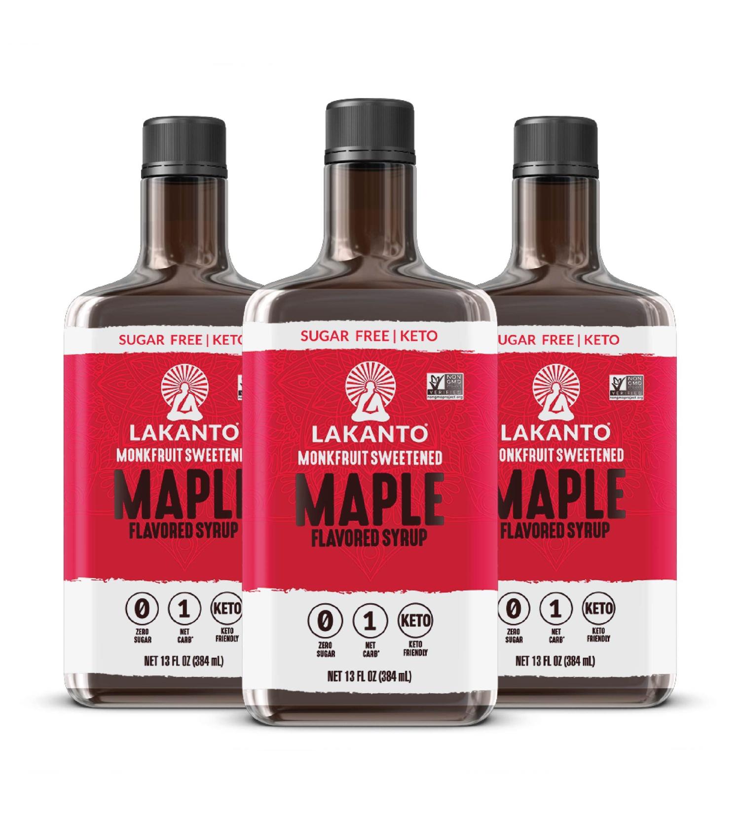 Lakanto Sugar Free Maple Syrup - Vegan & Keto Friendly Monk Fruit Sweetener | 1g Net Carbs | Ideal for Pancakes, Waffles, Oatmeal, Coffee, Tea, Granola, Frosting & More (13 fl oz - Pack of 3) - Buy Online on GoSupps.com