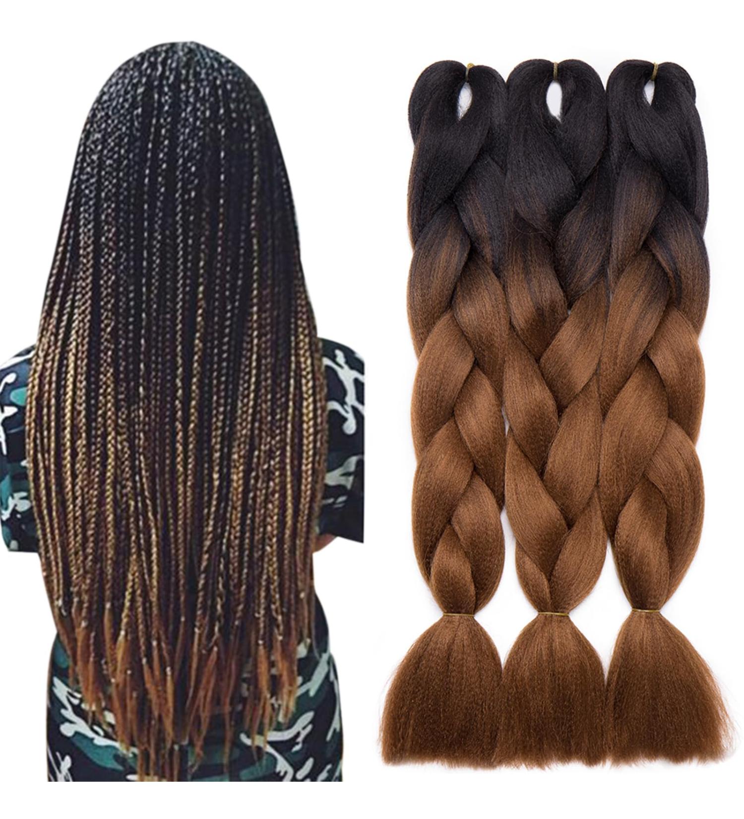 Tess Braids Extensions 60 cm - Jumbo Kanecalon Ombre Hair Braids (3 Pack) | #22 Brown/Black - 100g per Bundle - Buy Online on GoSupps.com