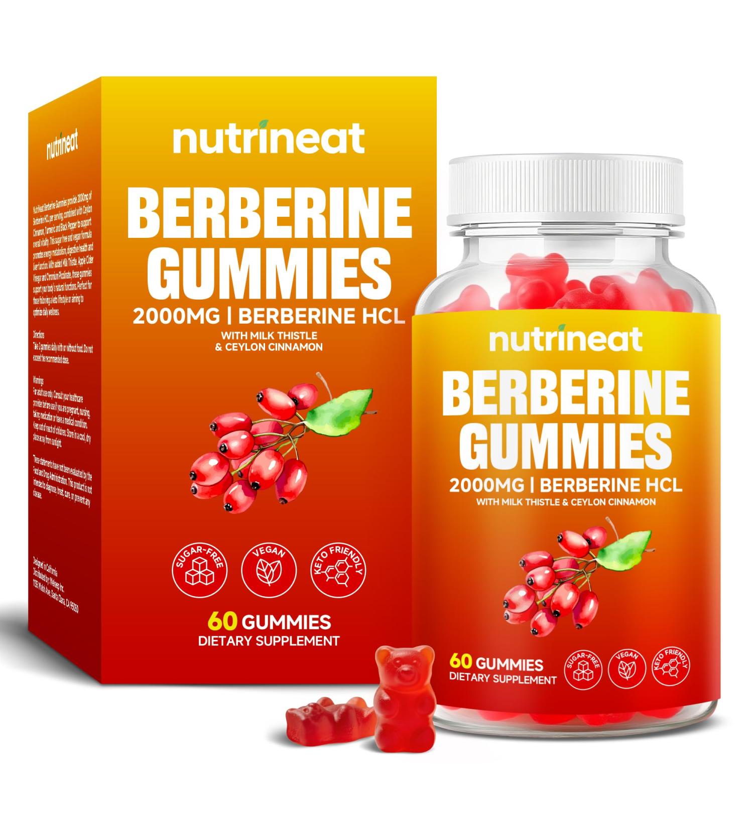 NutriNeat Berberine Gummies (60 Count) 2000mg High Potency Berberine Supplement Plus Ceylon Cinnamon Chromium Turmeric Milk Thistle ACV for Women & Men Energy Boost & Metabolism Balanced - Buy Online on GoSupps.com
