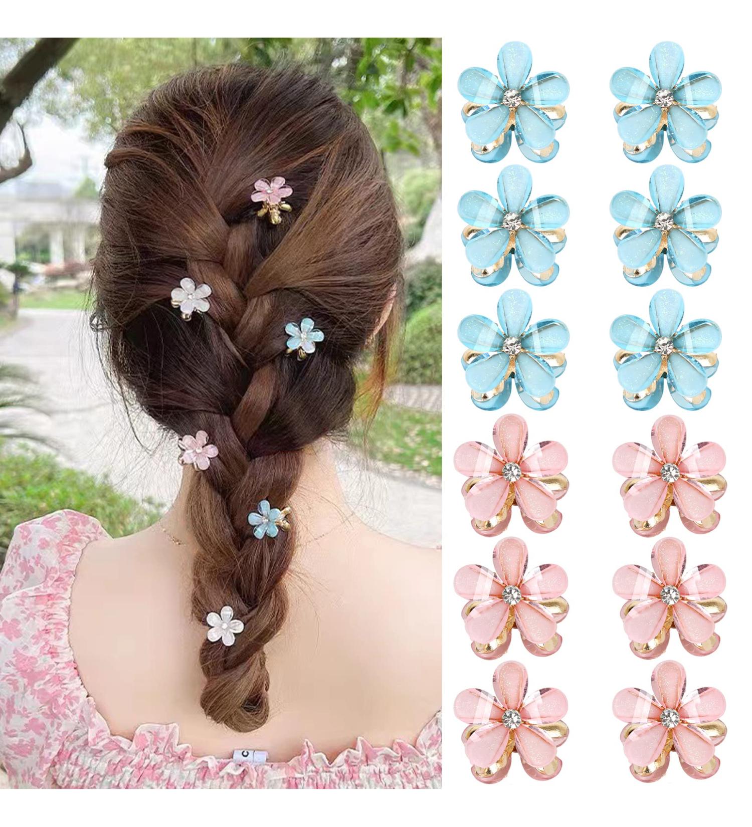 12Pcs Mini Pearl Flower Hair Claw Clips - Blue and Pink Set for Women & Girls | Decorative Hair Accessories - Buy Online on GoSupps.com
