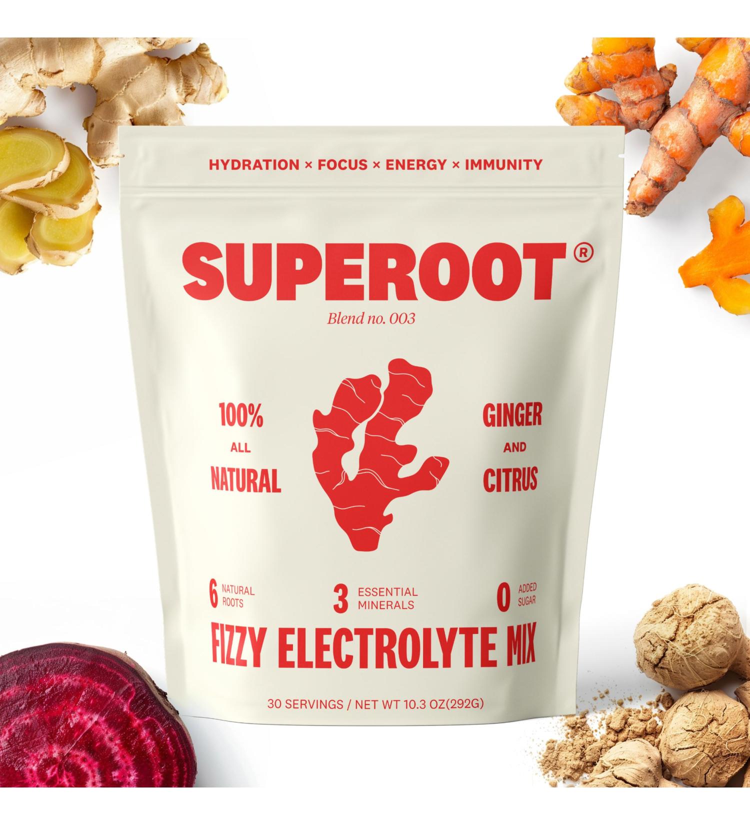 SUPEROOT 100% Natural Detox Electrolytes | Ginger & Citrus Flavor | Caffeine Free Sugar Free | Boost Immunity & Hydration | 30 Servings - Buy Online on GoSupps.com
