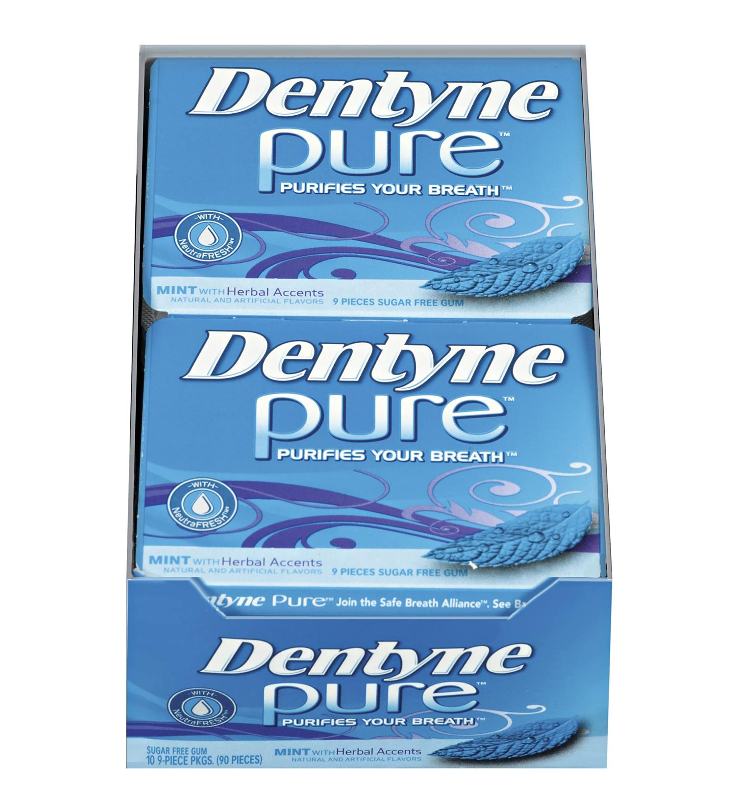 Dentyne Pure Mint Sugar-Free Gum with Herbal Accents - 90 Pieces, 10 Packs - Buy Online on GoSupps.com
