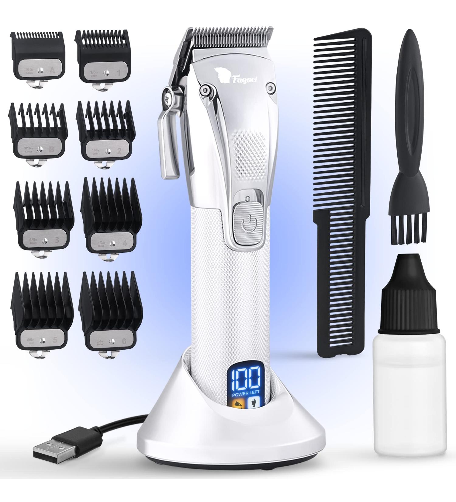 Fagaci Professional Hair Clippers for Barbers - Turbo Cordless Precise Cutting Kit for Men - Maquina de Cortar Cabello in Silver - Buy Online on GoSupps.com