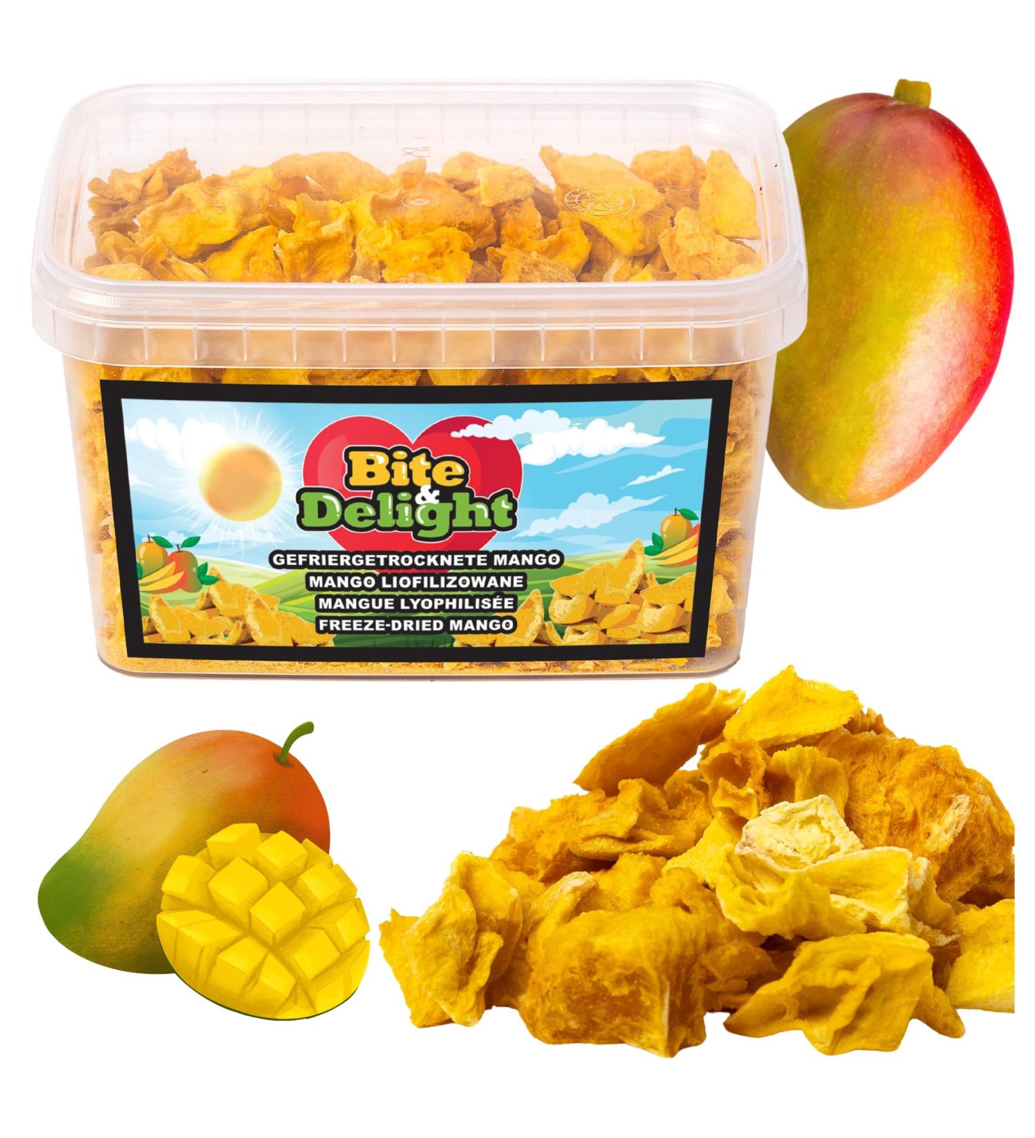 Bite & Delight 500g Freeze Dried Mango Healthy Snack Crunchy Natural No Added Sugar Ideal for Yogurt M sli and Smoothie Bucket - Buy Online on GoSupps.com
