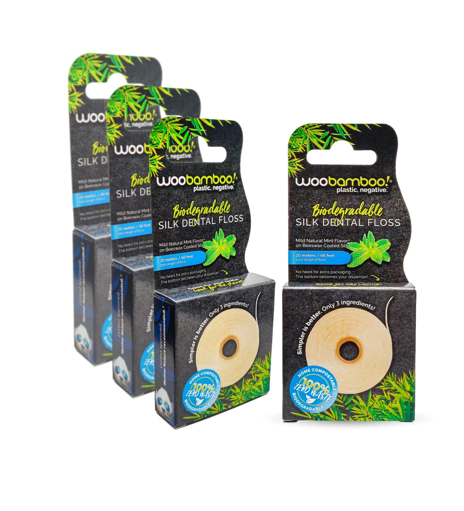 Buy WooBamboo! All Natural Silk Dental Floss - Zero Waste Mint-Flavored 66ft (Pack of 4) | Eco-Friendly Dental Care - Buy Online on GoSupps.com