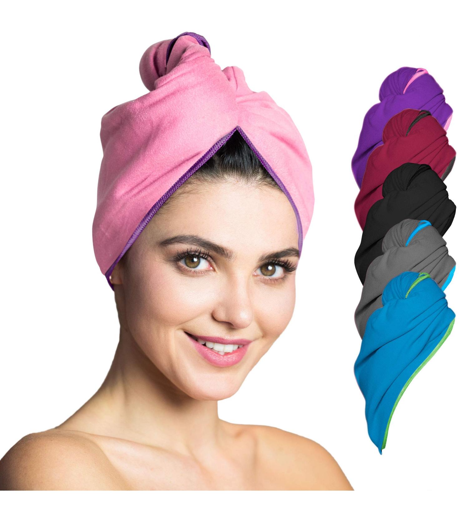 Haarturban Set Microfiber - 2 Absorbent Quick-Drying Turbans (Pink & Purple) | Perfect Hair Towel for All Hair Types - Buy Online on GoSupps.com