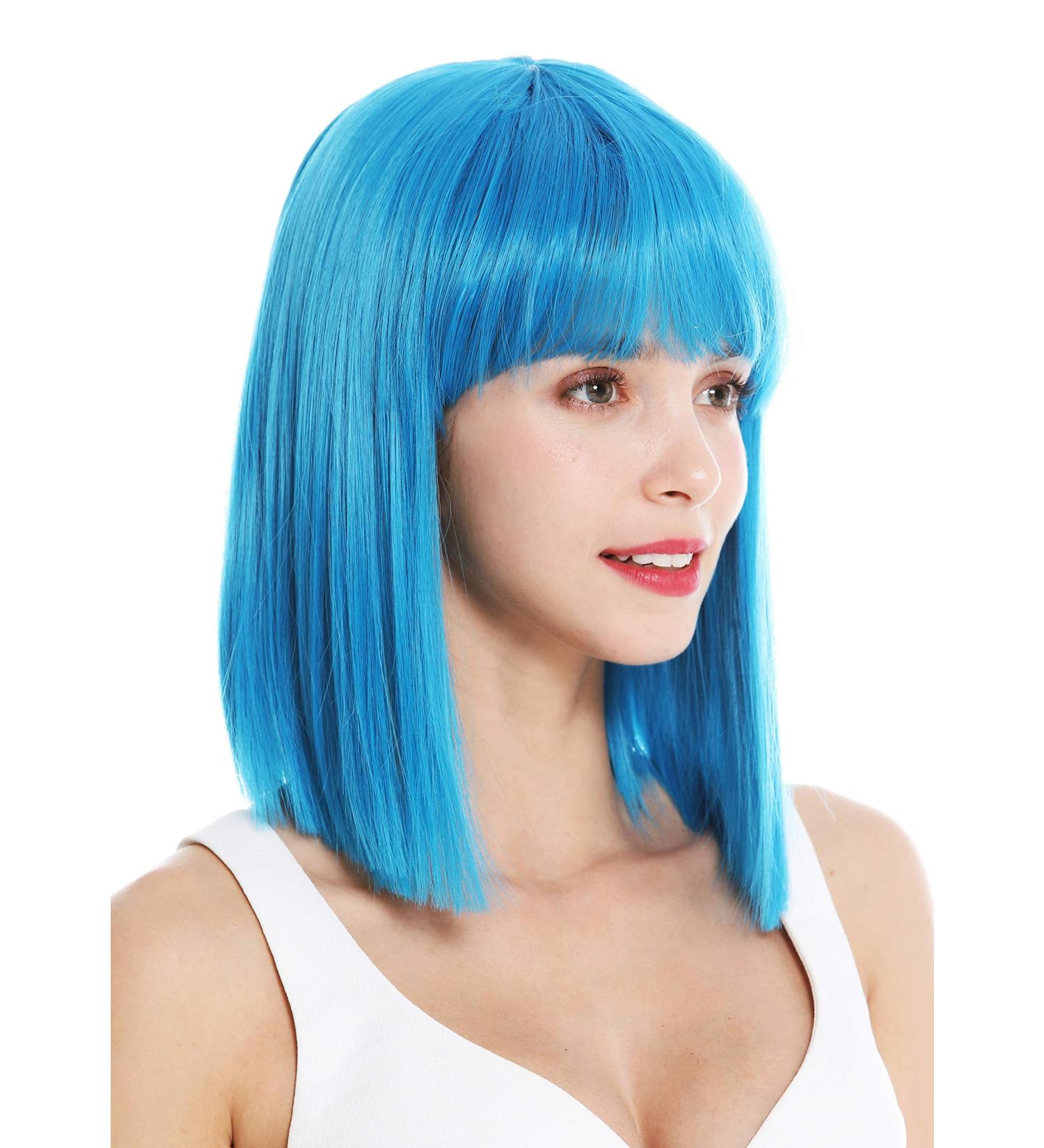 WIG ME UP VK-10-T4440 Women's Short Bob Wig - Straight Cleopatra Bangs in Light Blue Neon Blue | International Shipping - Buy Online on GoSupps.com